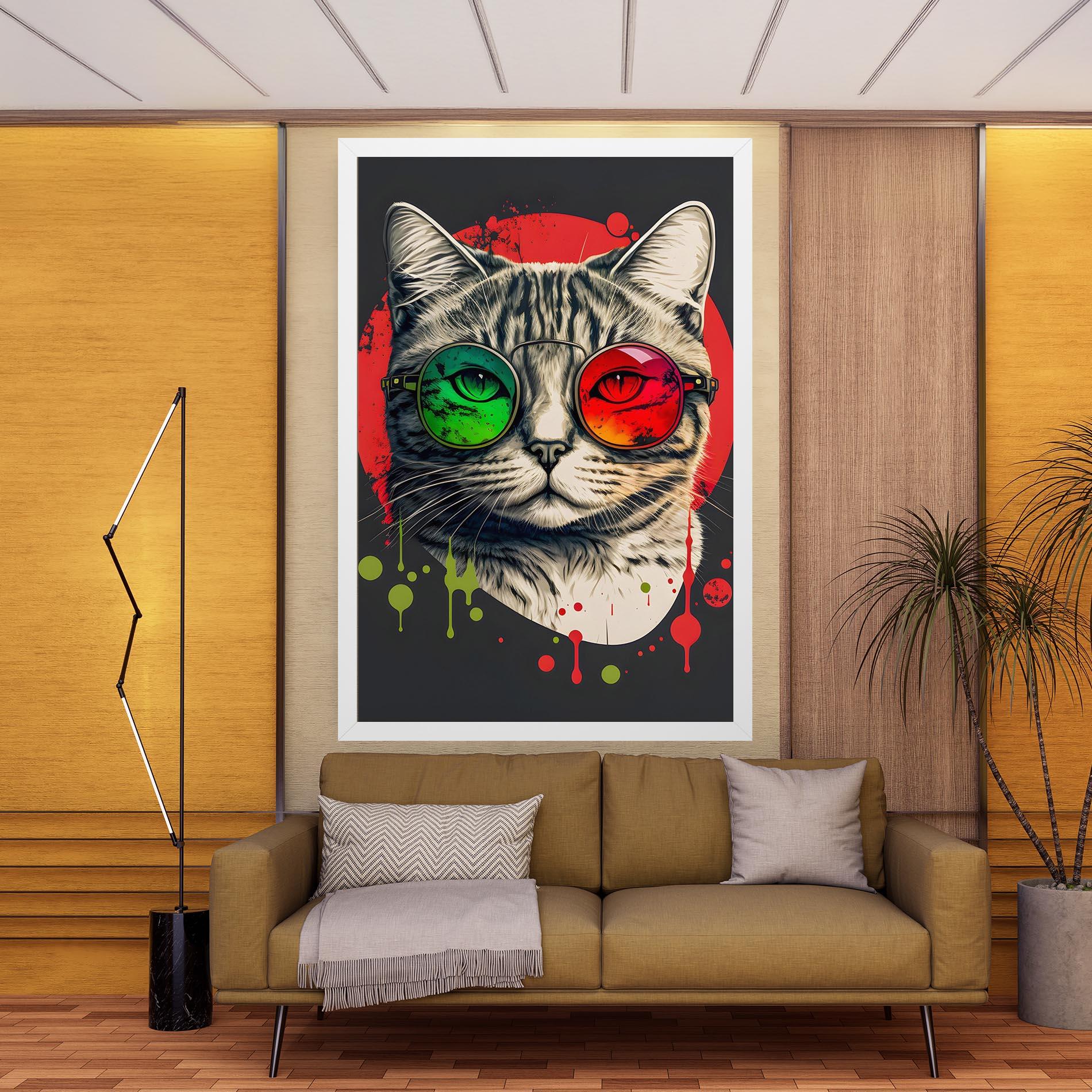 Leinwandbild Green Red Glasses Cat mockup 9