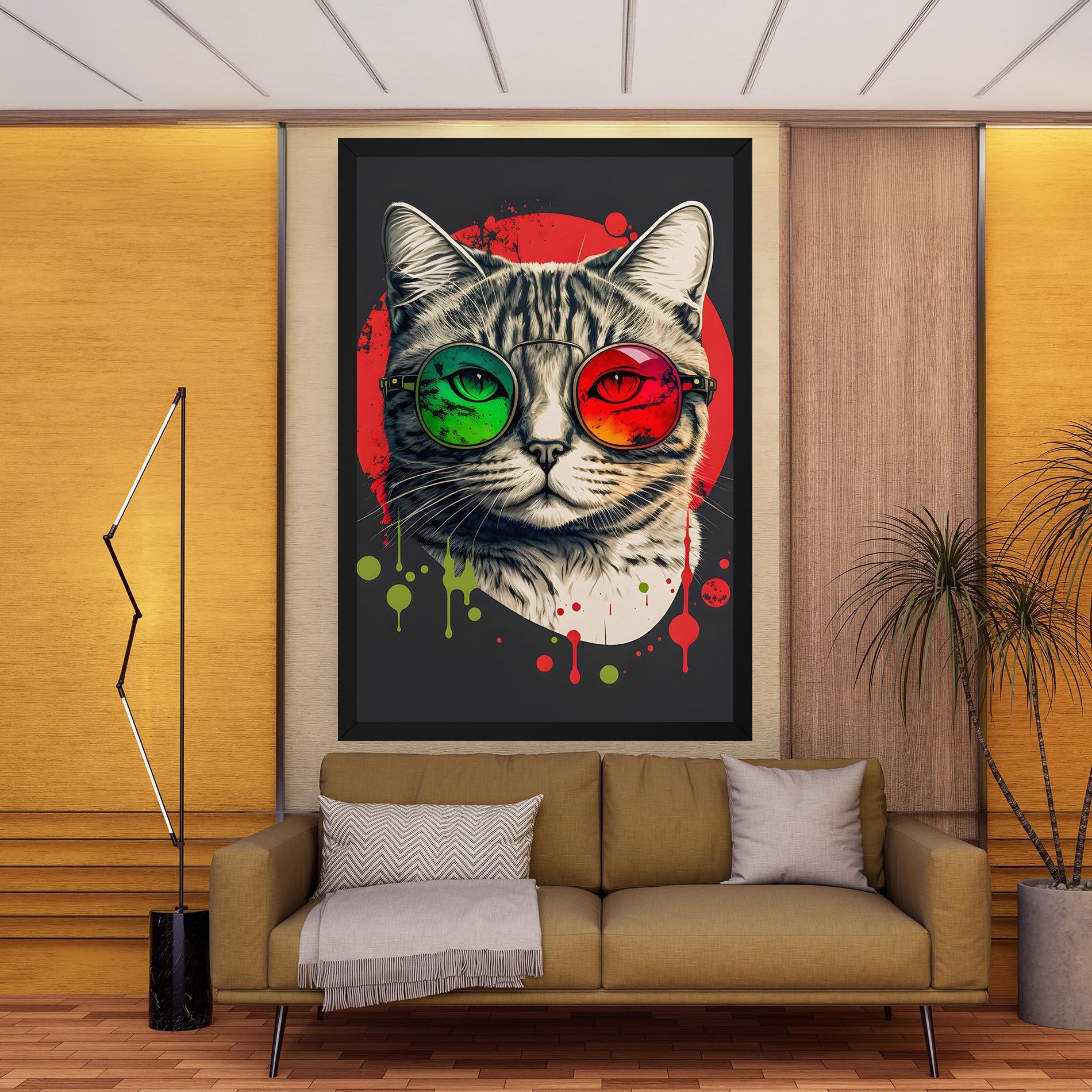 Leinwandbild Green Red Glasses Cat mockup 9