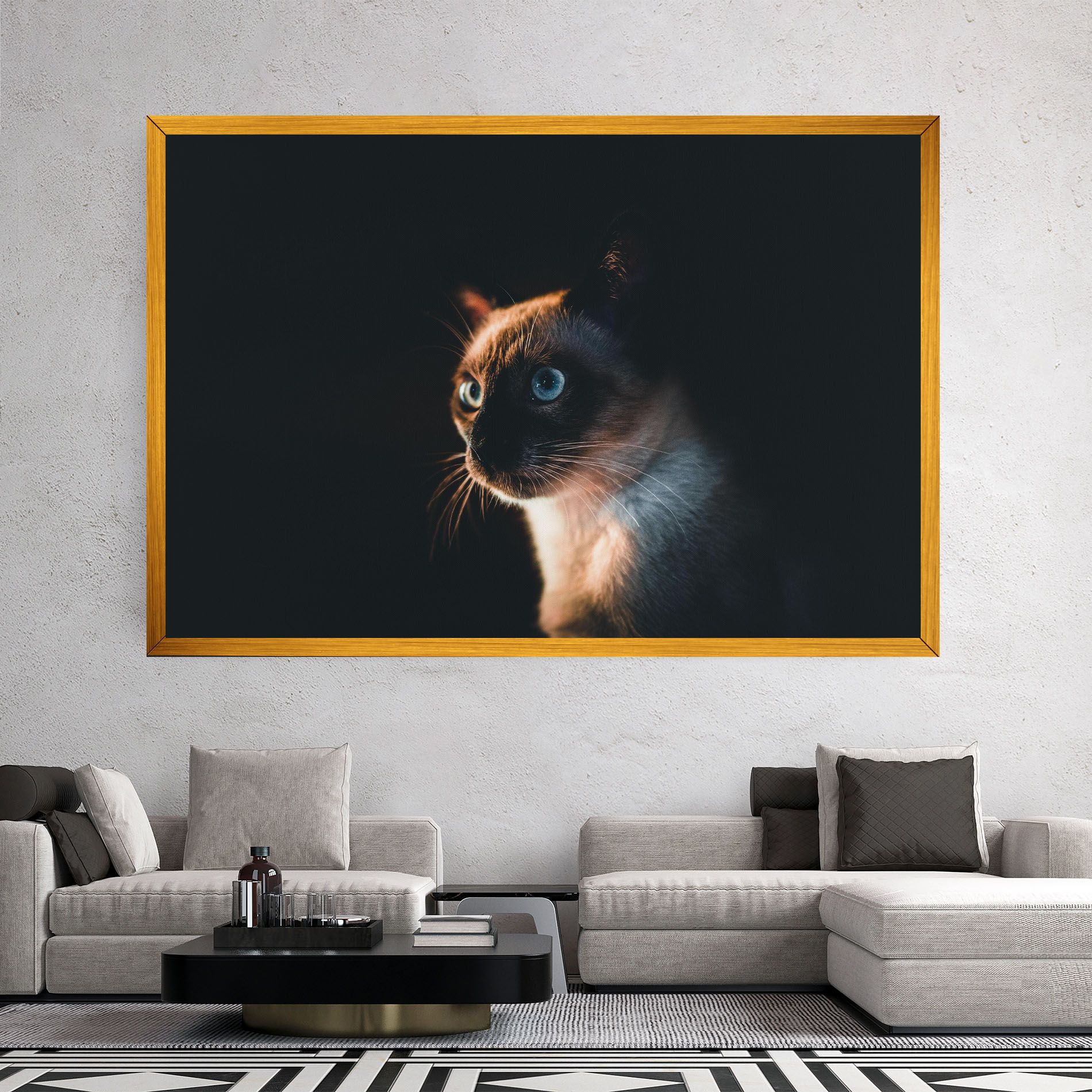 Blue Eyes Cat In Dark mockup 2