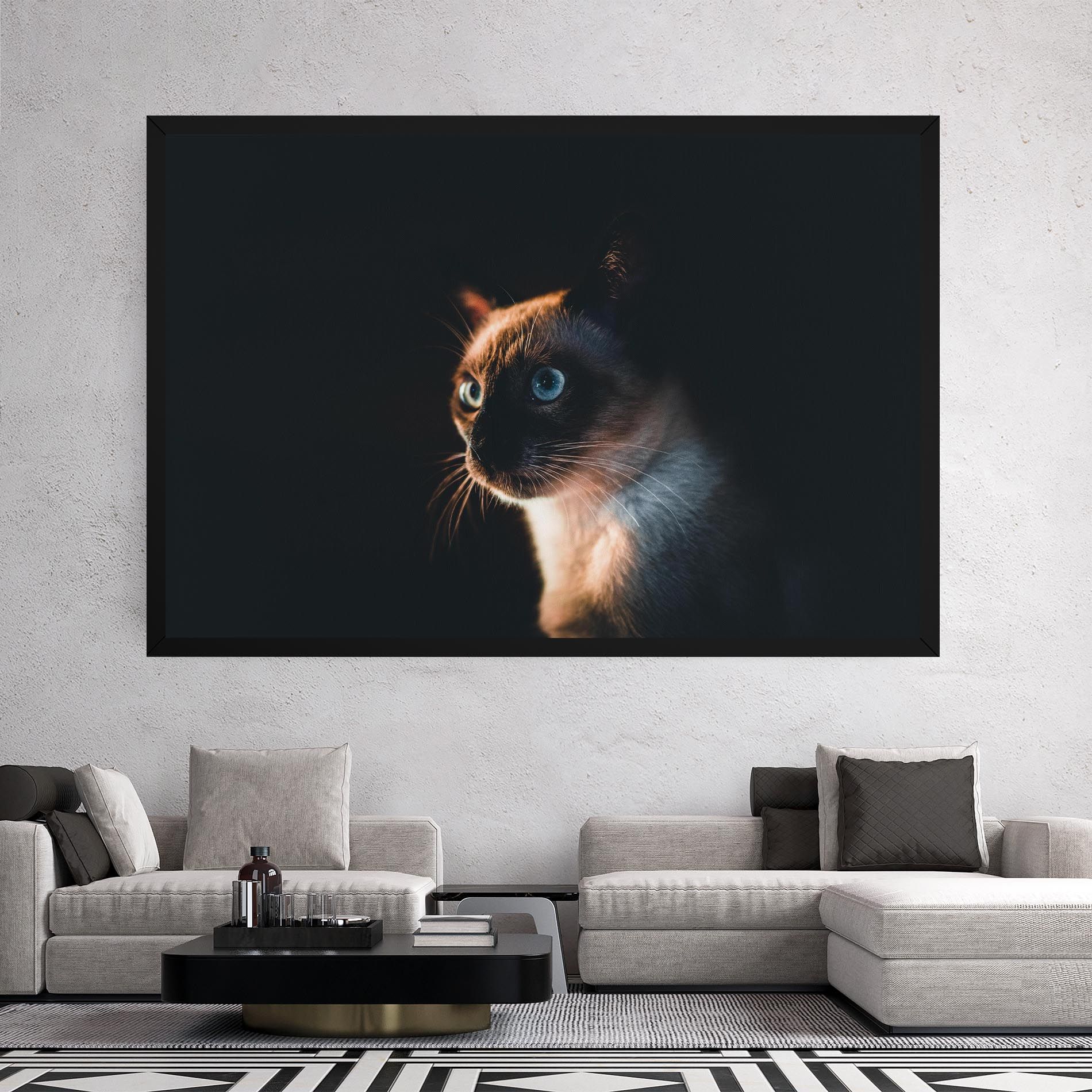 Blue Eyes Cat In Dark mockup 2