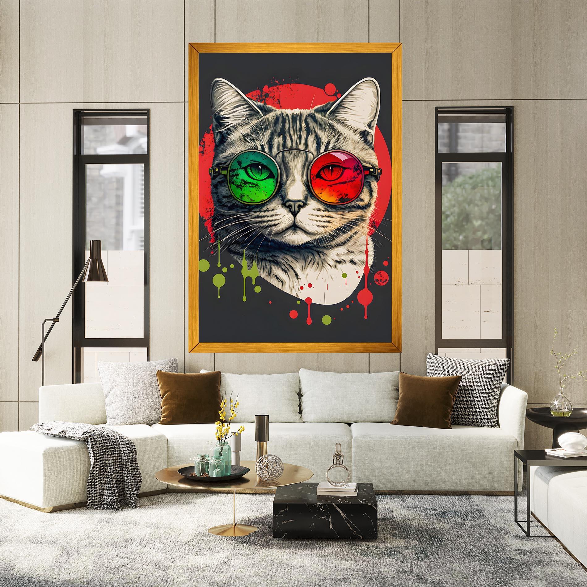 Leinwandbild Green Red Glasses Cat mockup 2