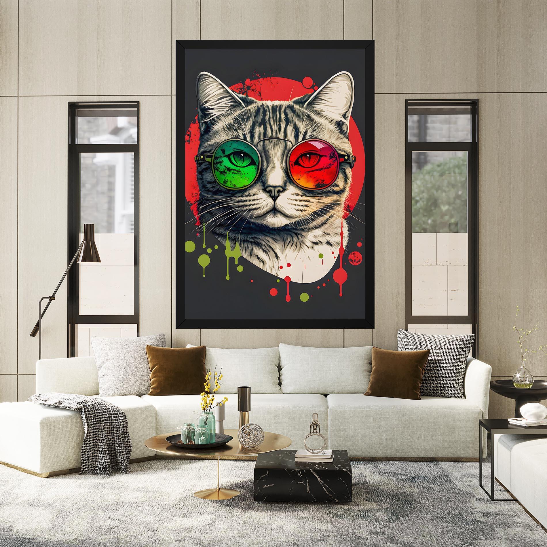 Leinwandbild Green Red Glasses Cat mockup 2