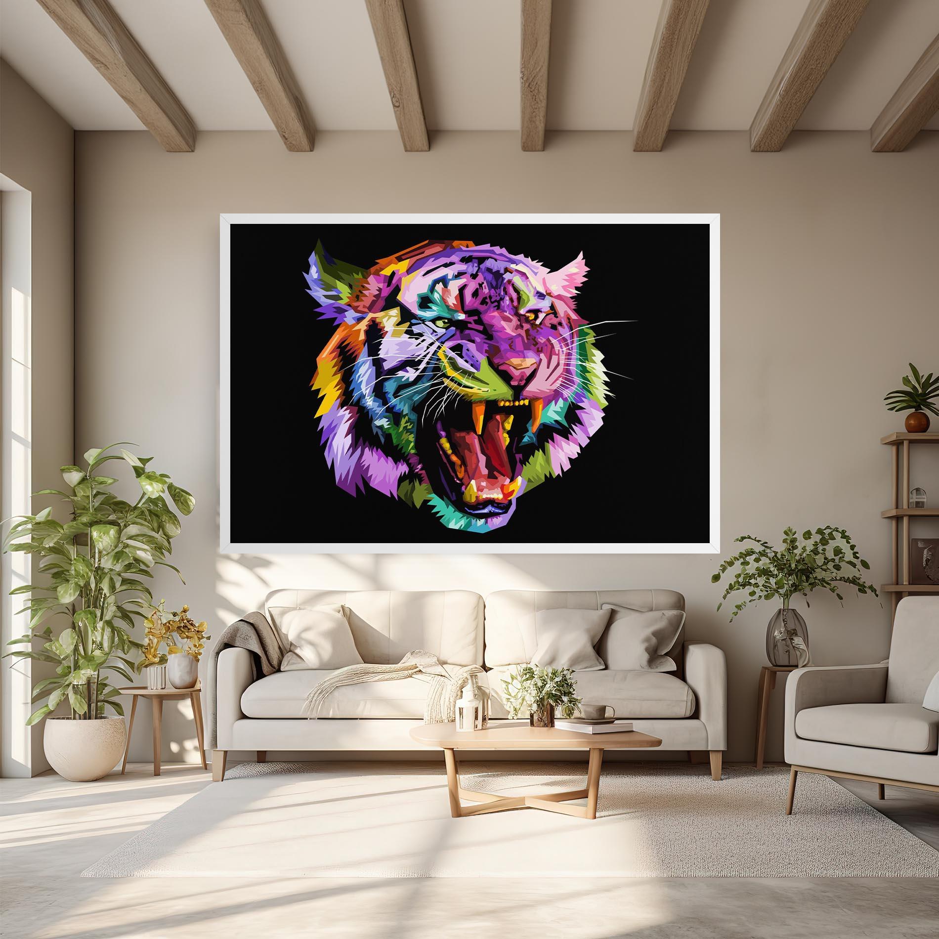 Leinwandbild Tiger On Black mockup 6