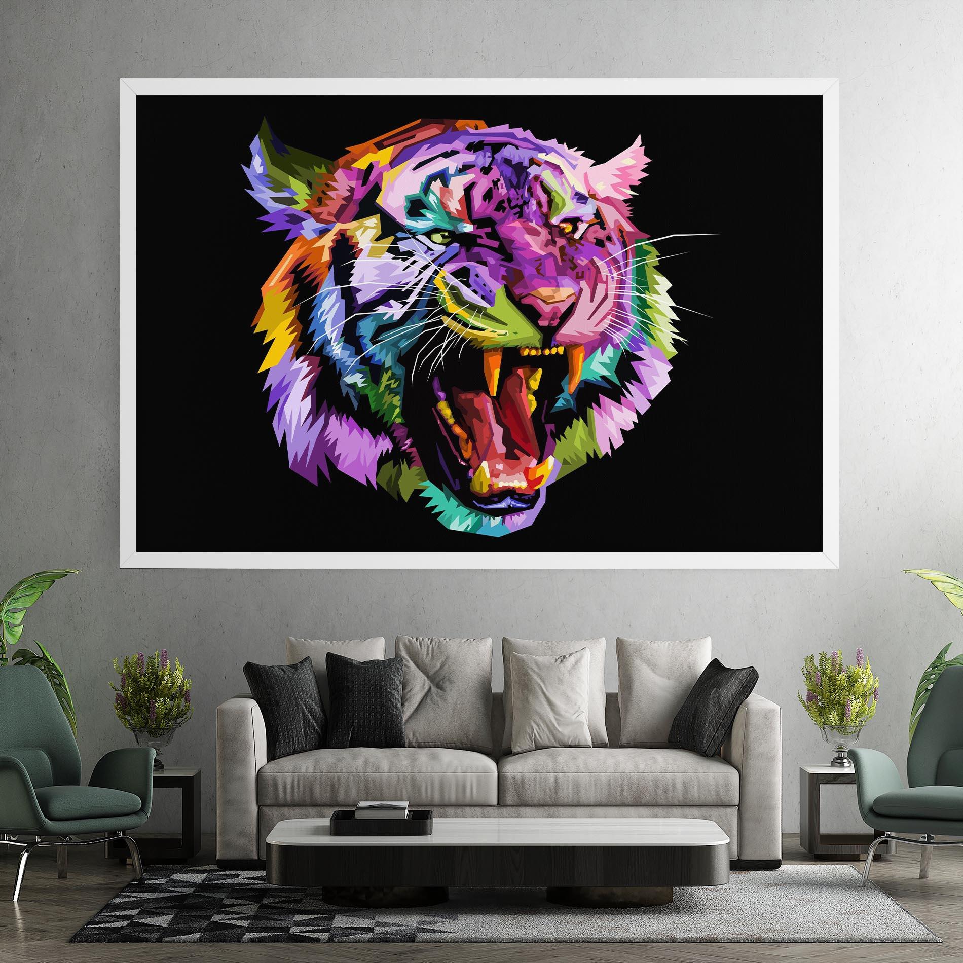 Leinwandbild Tiger On Black mockup 7