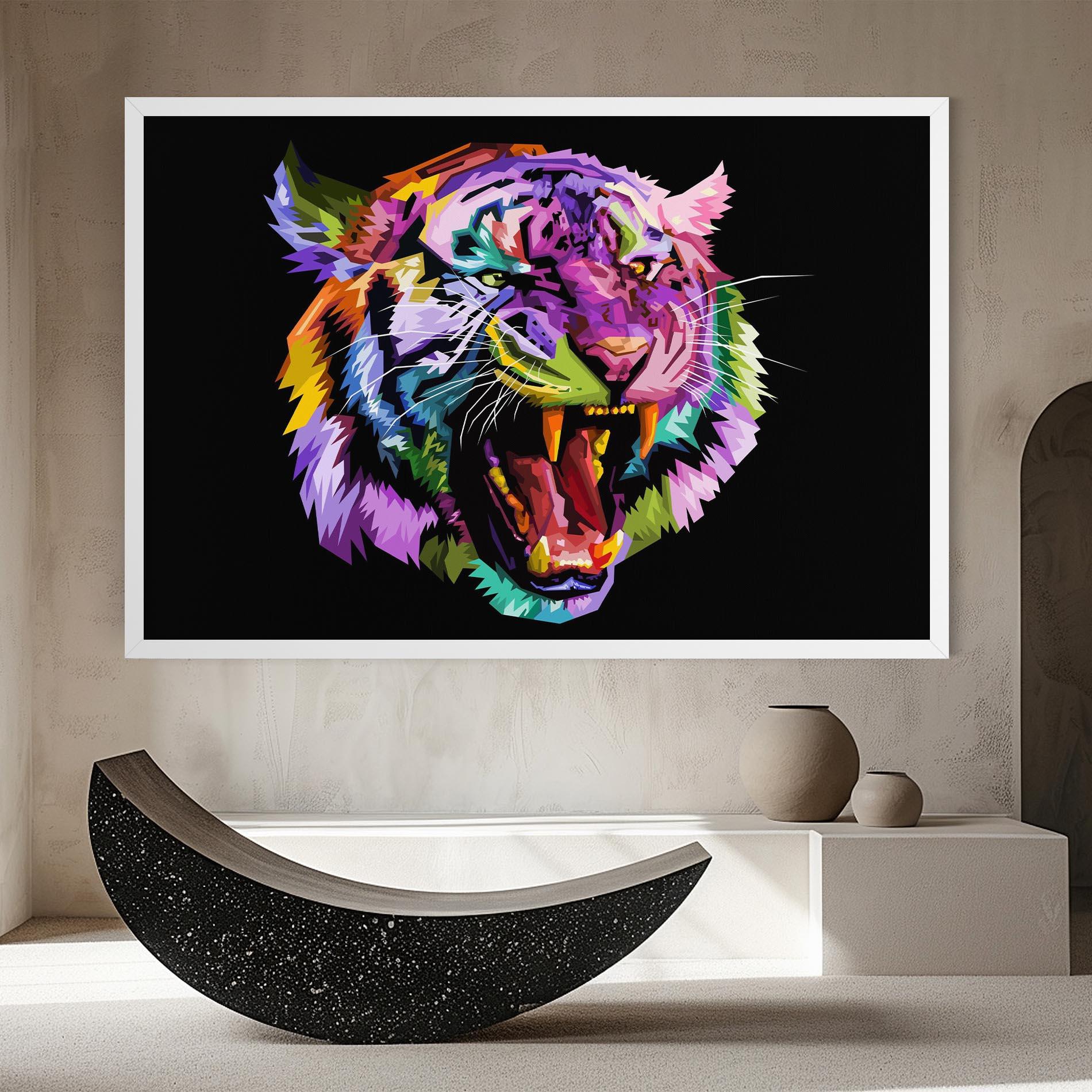 Leinwandbild Tiger On Black mockup 8