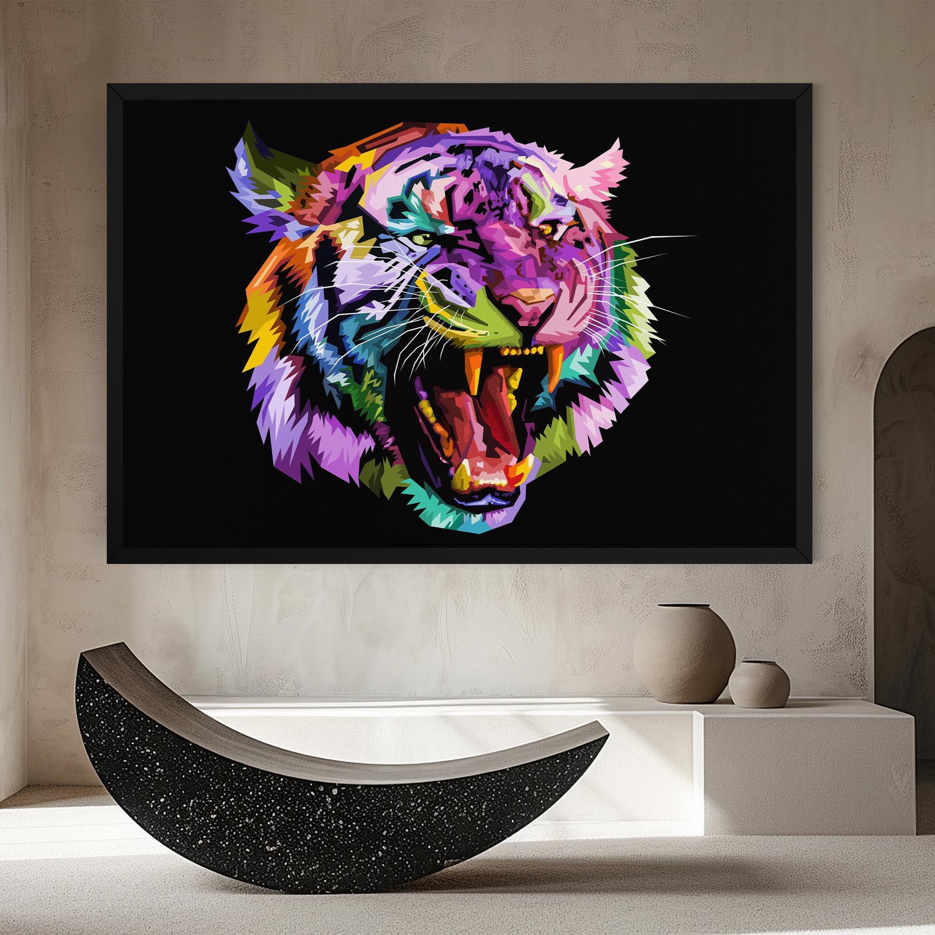 Leinwandbild Tiger On Black mockup 8