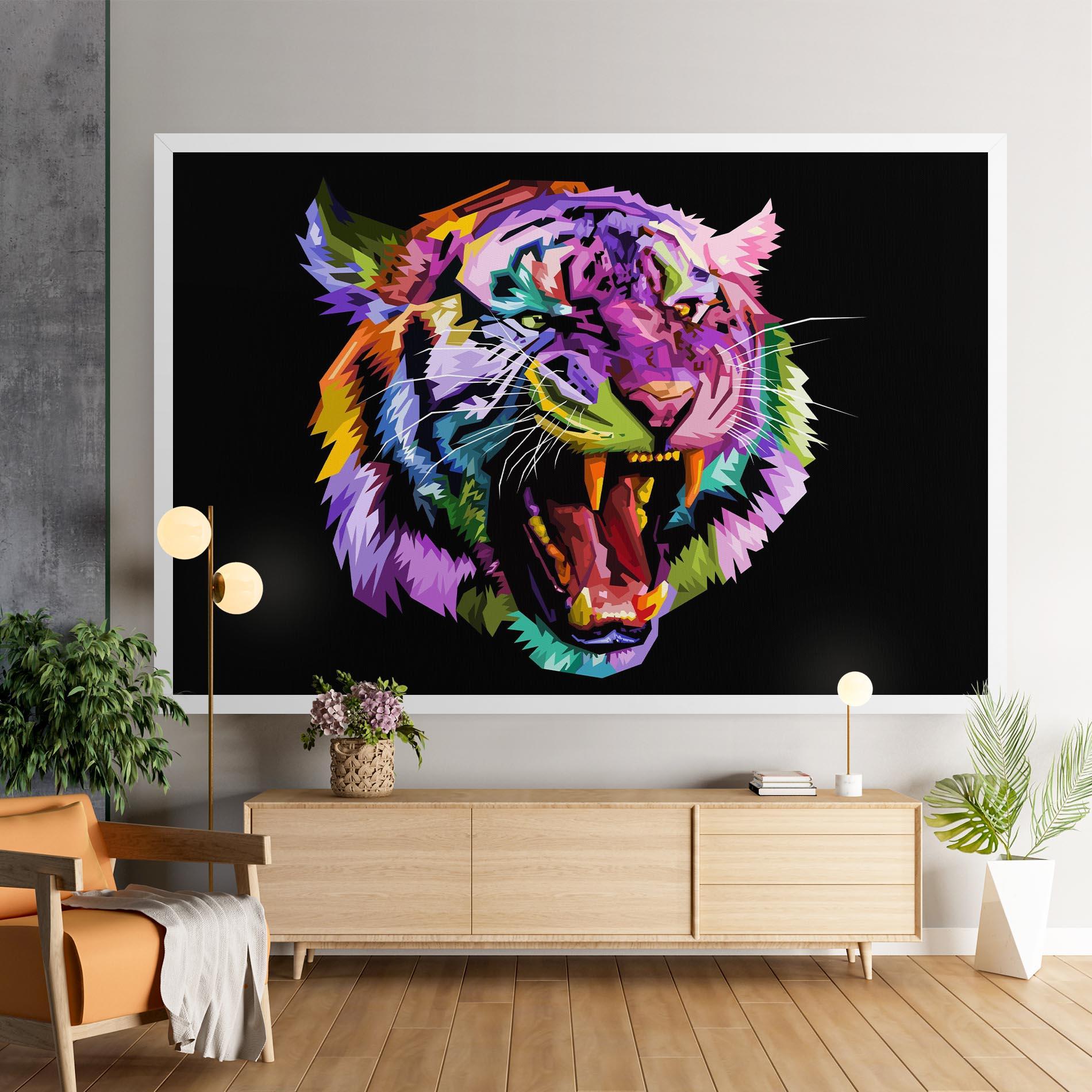 Leinwandbild Tiger On Black mockup 9