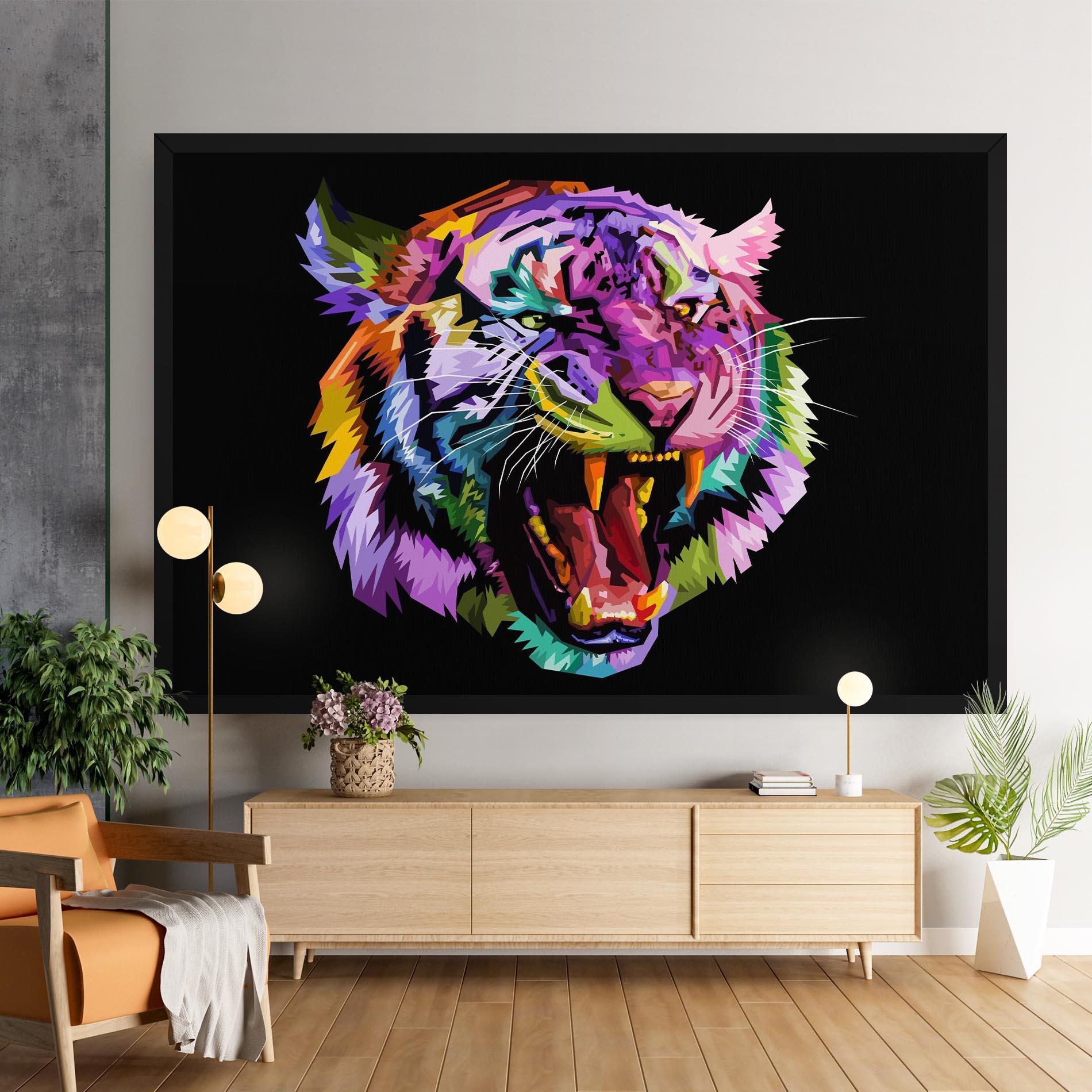 Leinwandbild Tiger On Black mockup 9