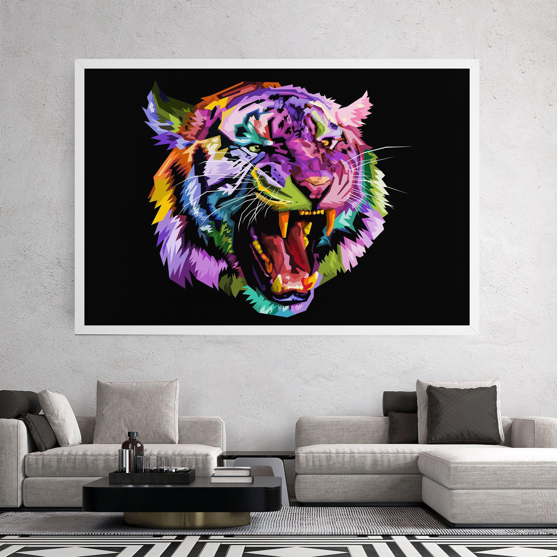 Leinwandbild Tiger On Black mockup 2