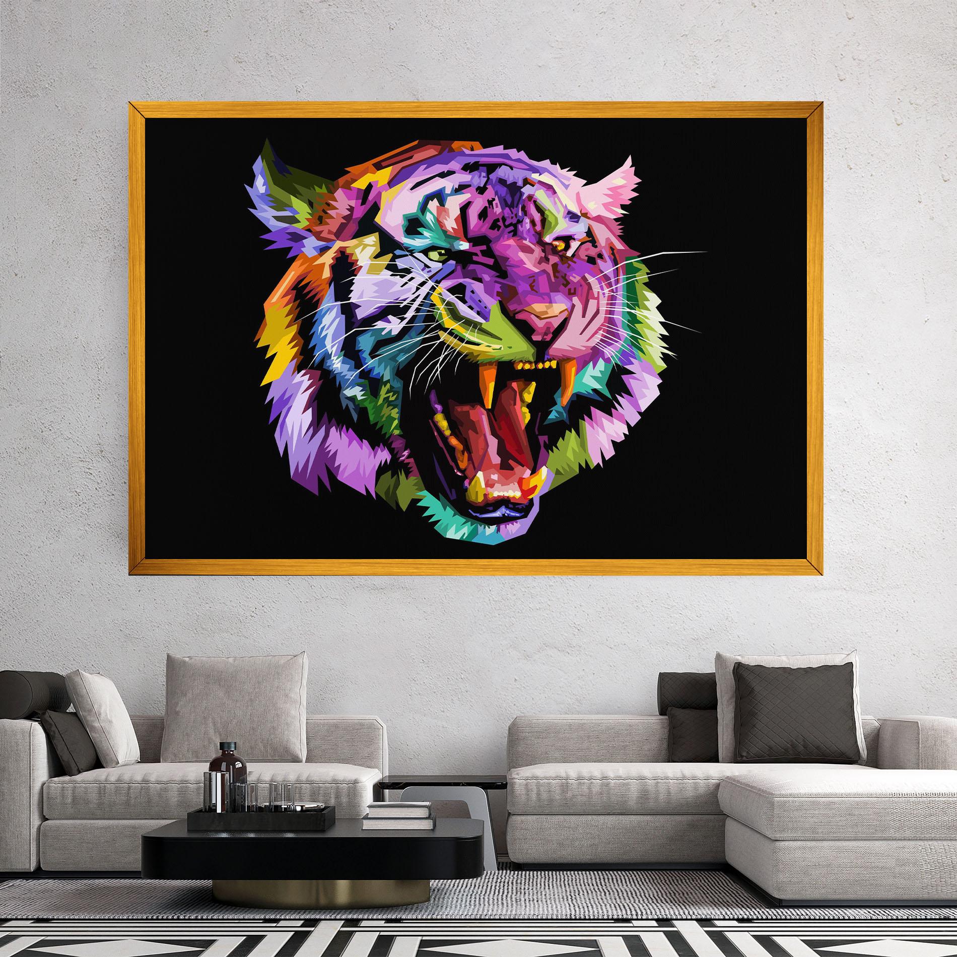 Leinwandbild Tiger On Black mockup 2