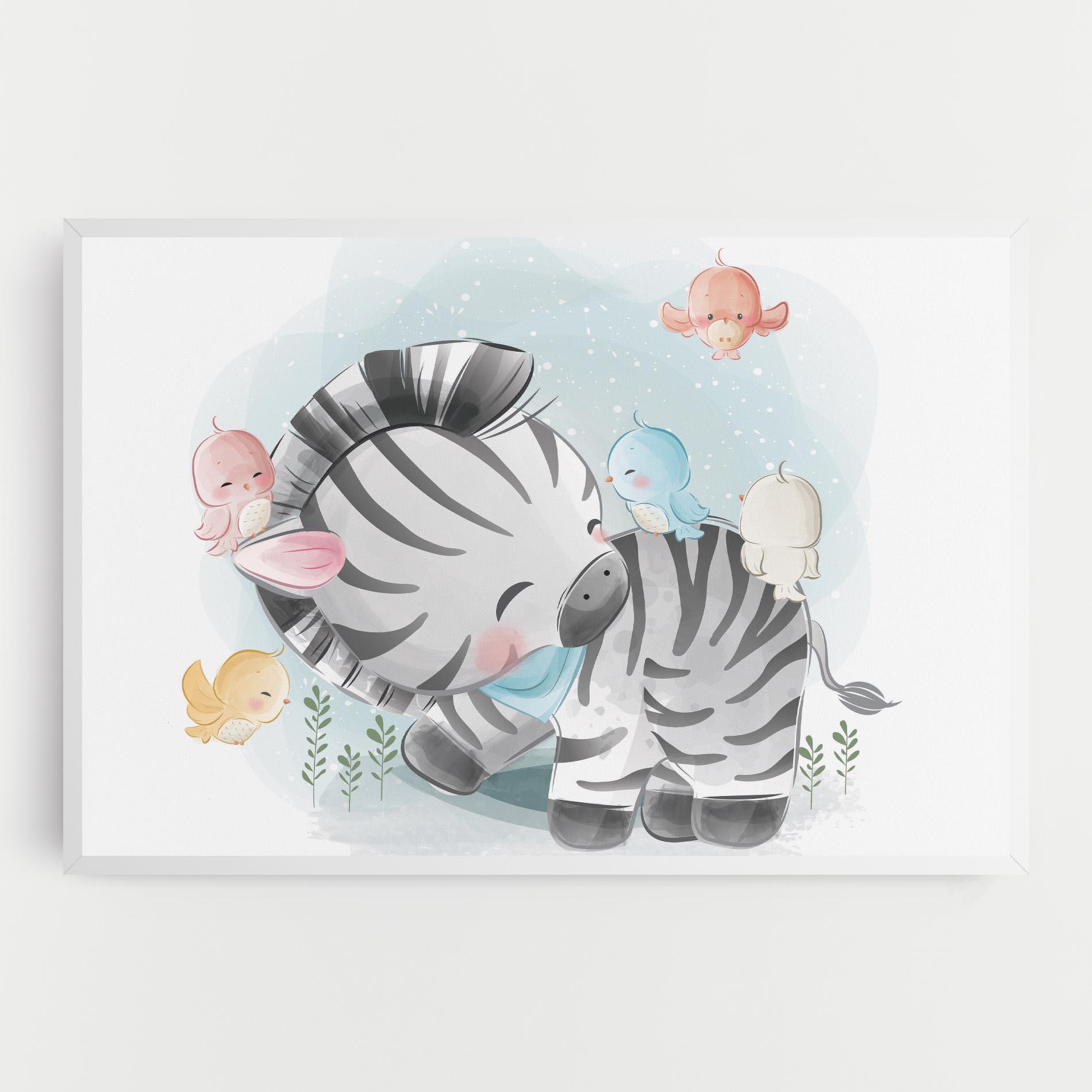 Leinwandbild Zebra With Birds mockup 0