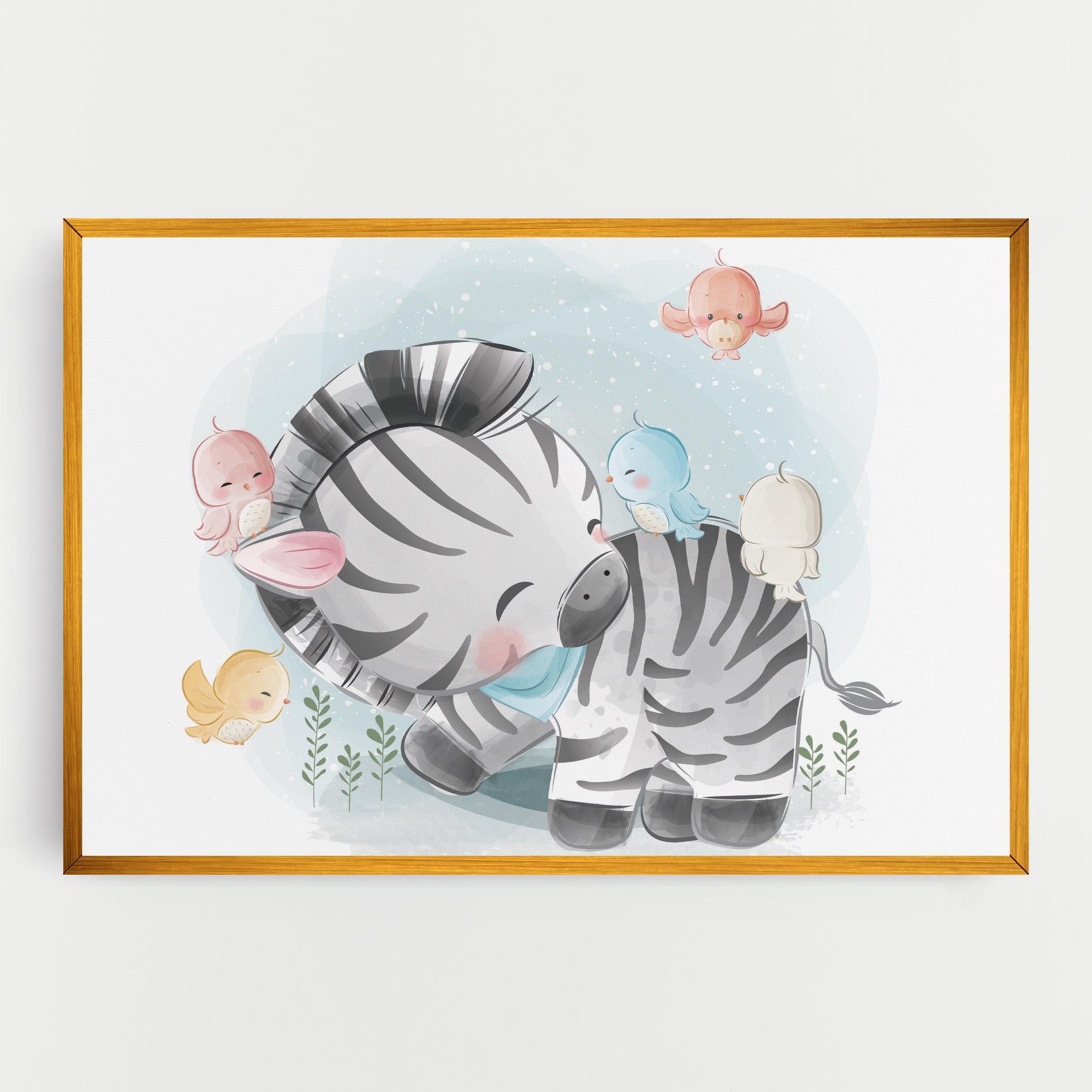 Leinwandbild Zebra With Birds mockup 0