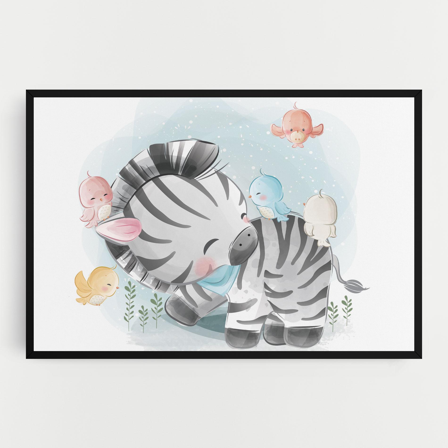 Leinwandbild Zebra With Birds mockup 0