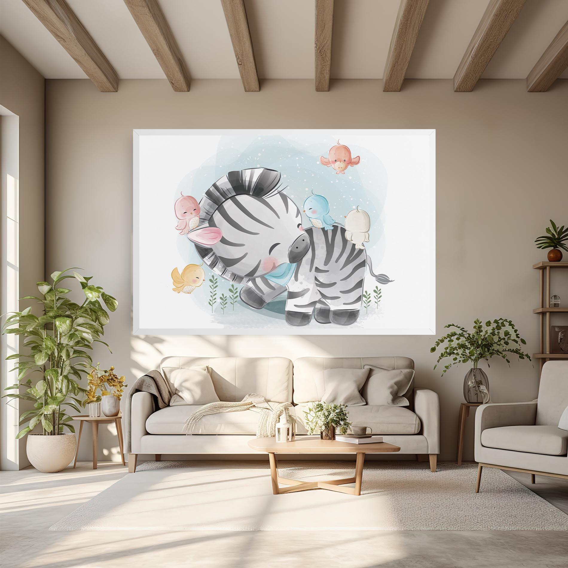 Leinwandbild Zebra With Birds mockup 6