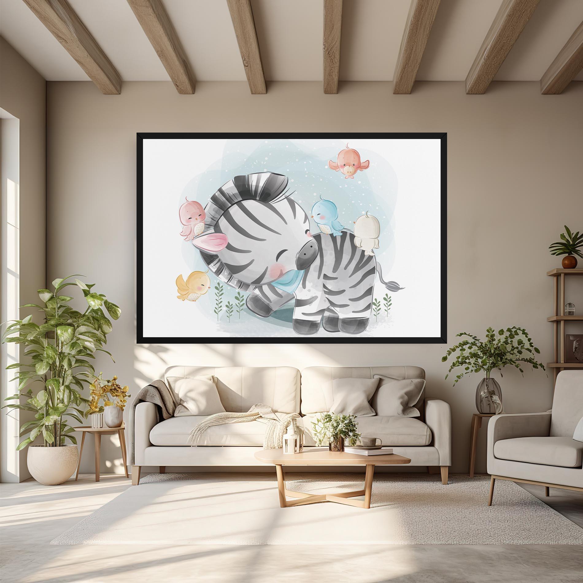 Leinwandbild Zebra With Birds mockup 6