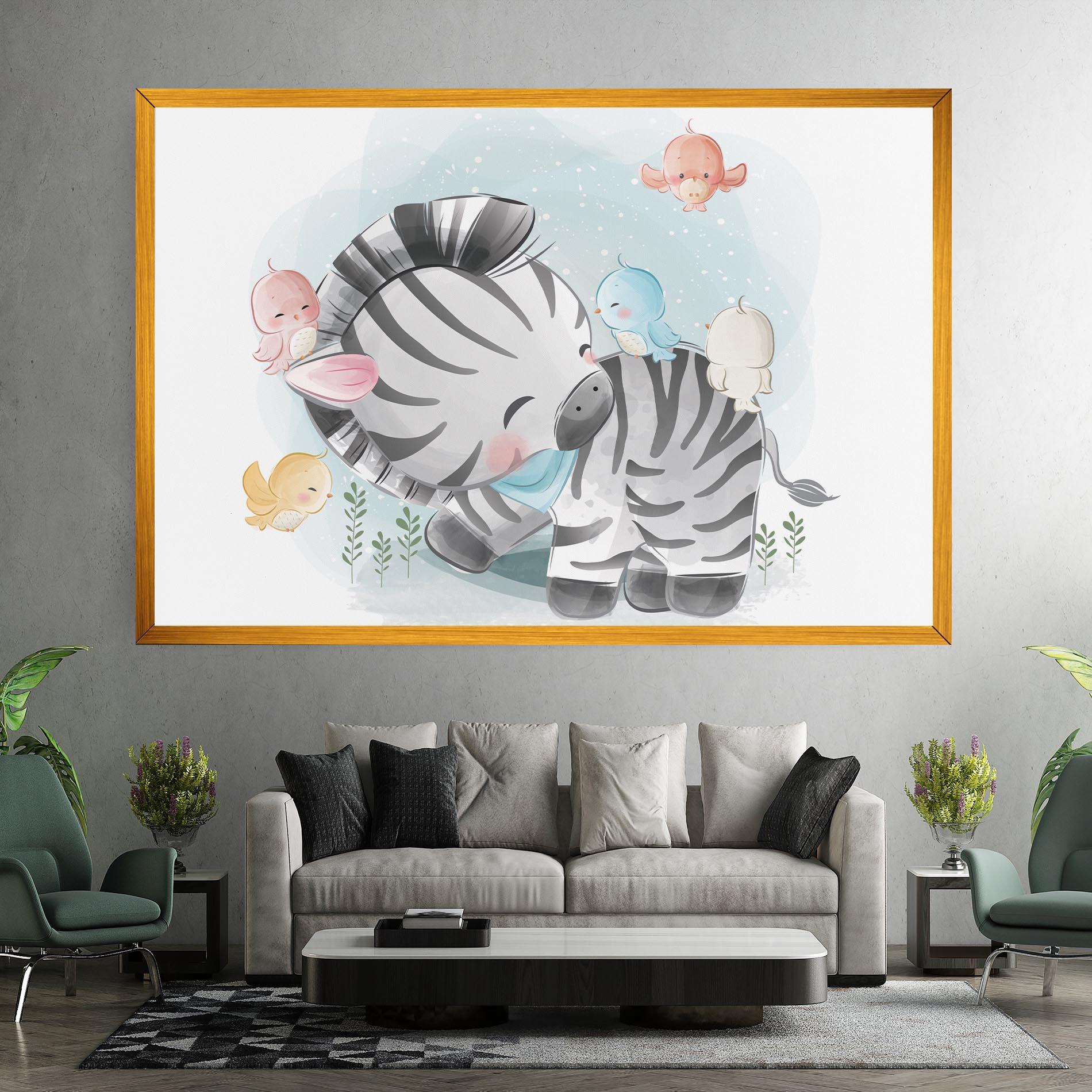 Leinwandbild Zebra With Birds mockup 7