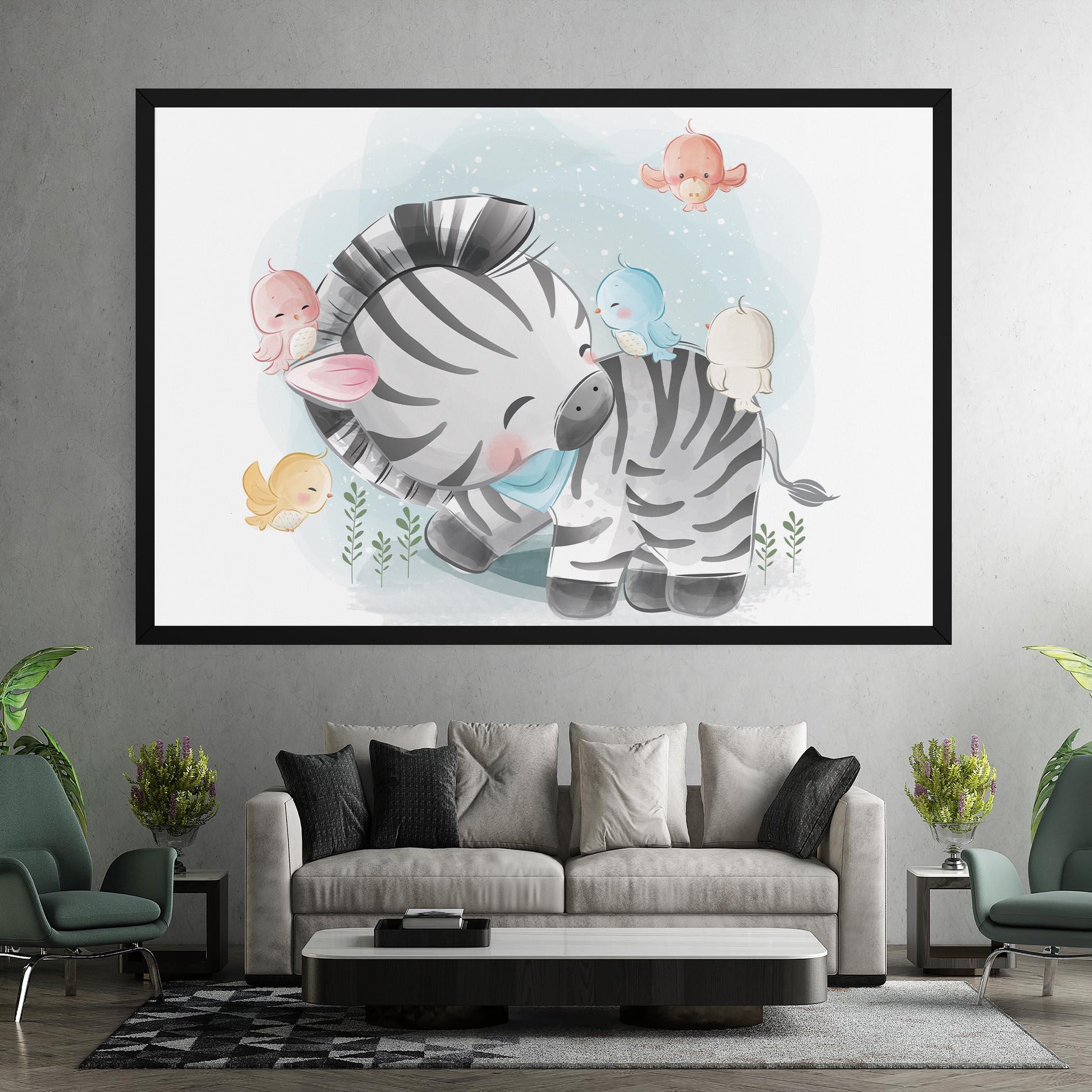Leinwandbild Zebra With Birds mockup 7