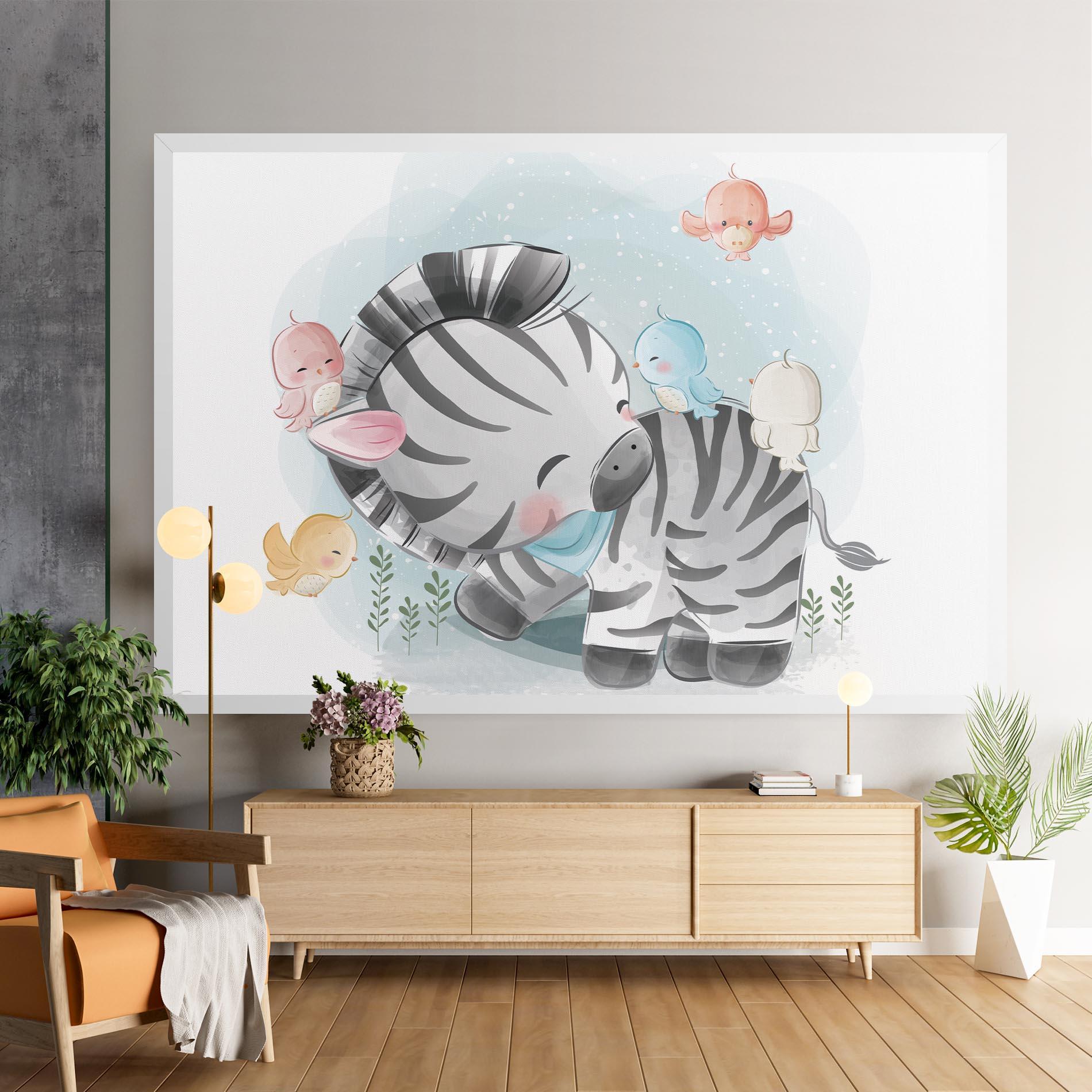Leinwandbild Zebra With Birds mockup 9