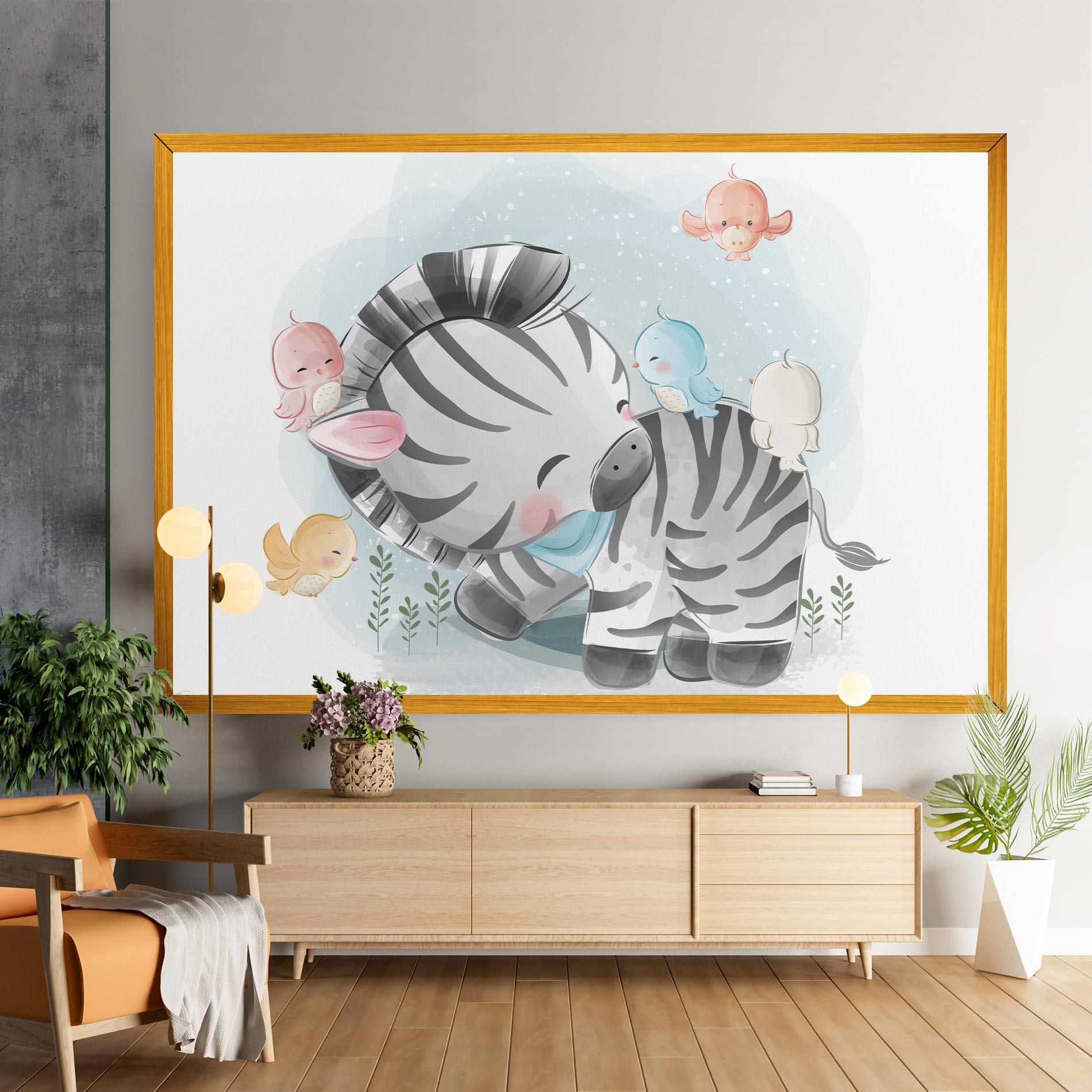 Leinwandbild Zebra With Birds mockup 9