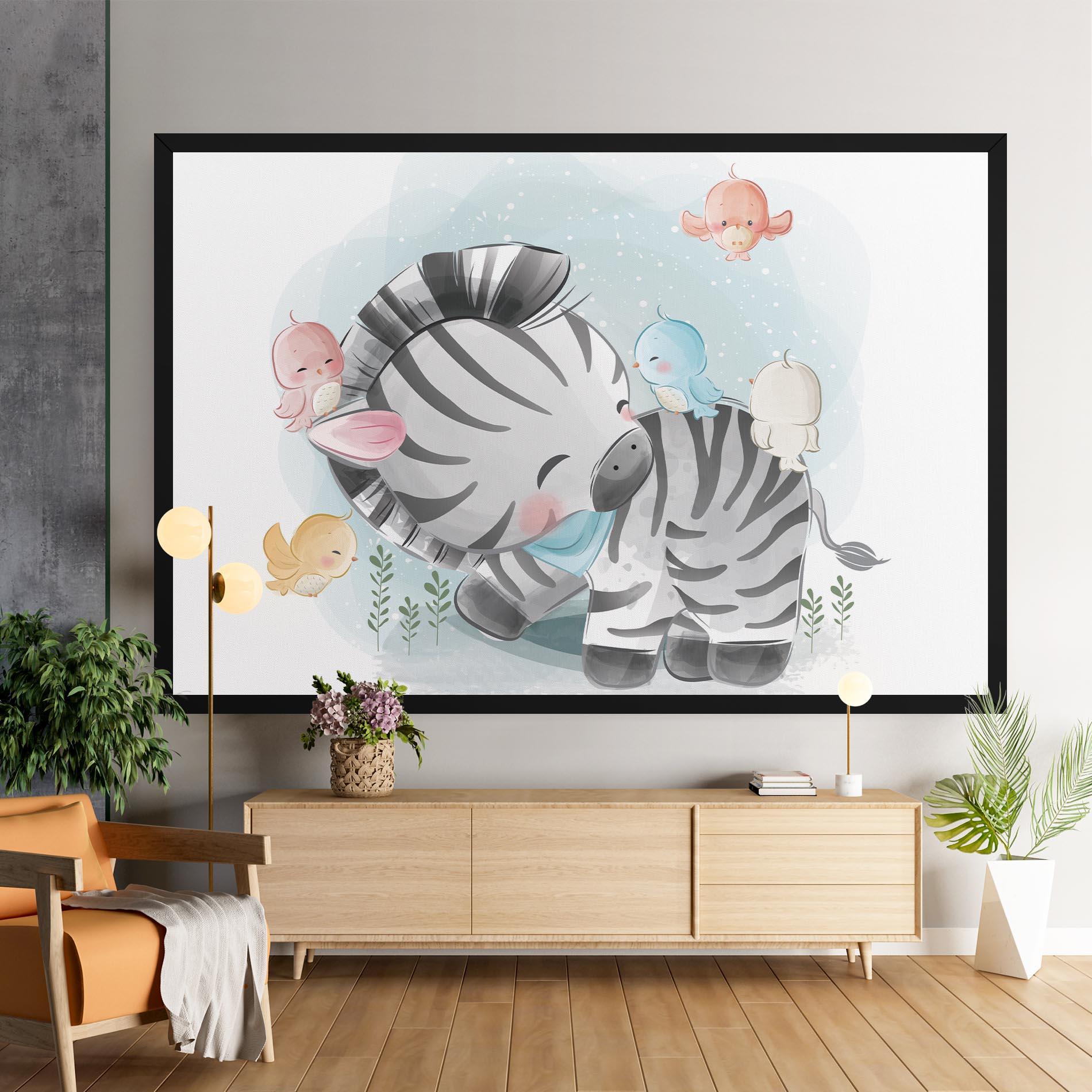Leinwandbild Zebra With Birds mockup 9