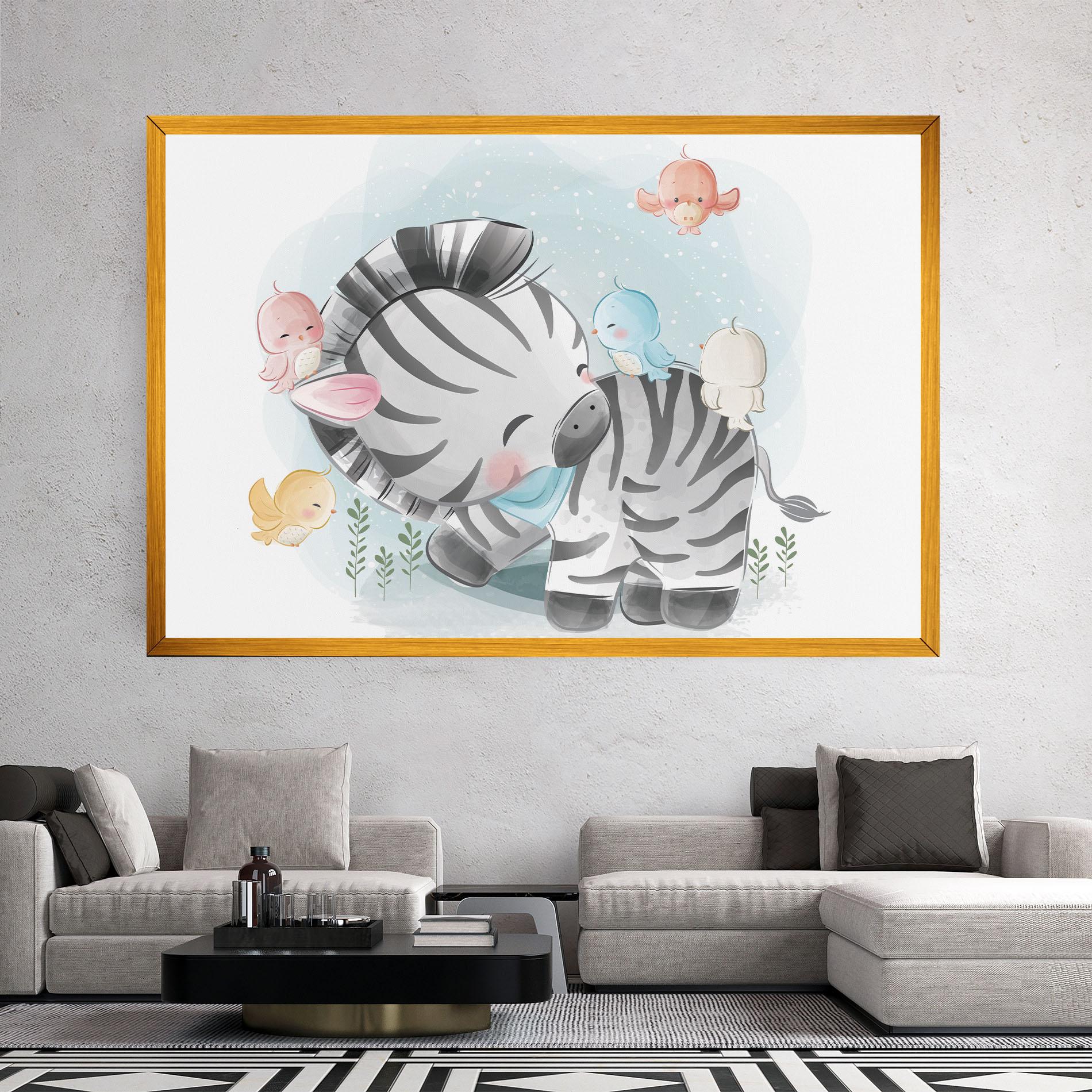 Leinwandbild Zebra With Birds mockup 2