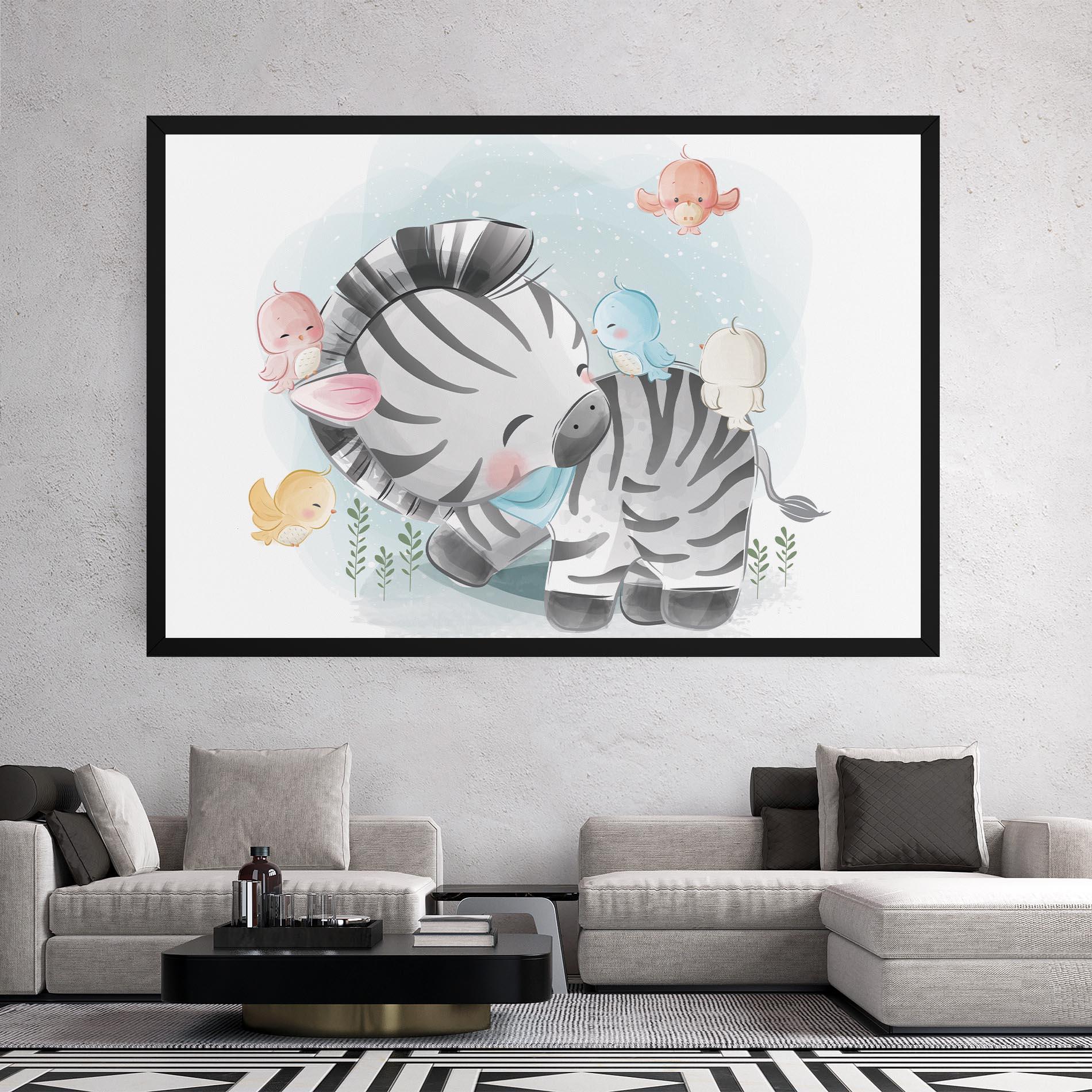 Leinwandbild Zebra With Birds mockup 2