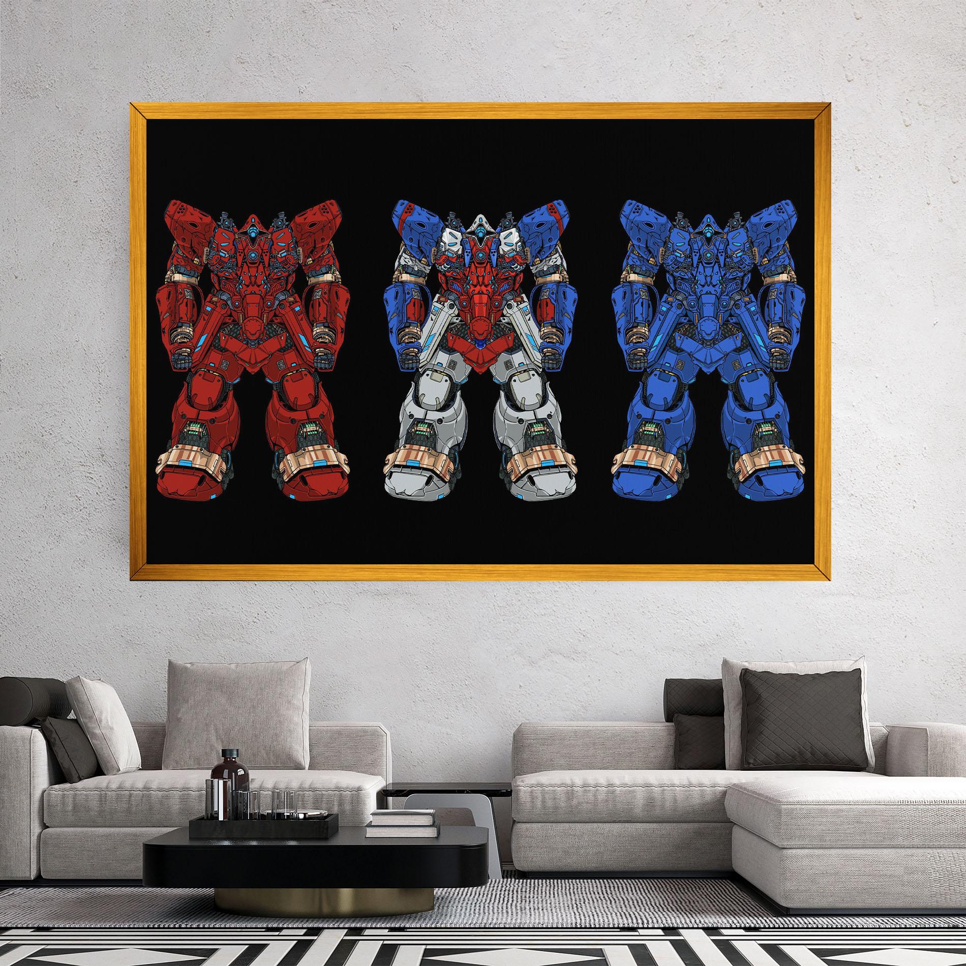 Leinwandbild Blue Red Robots mockup 2