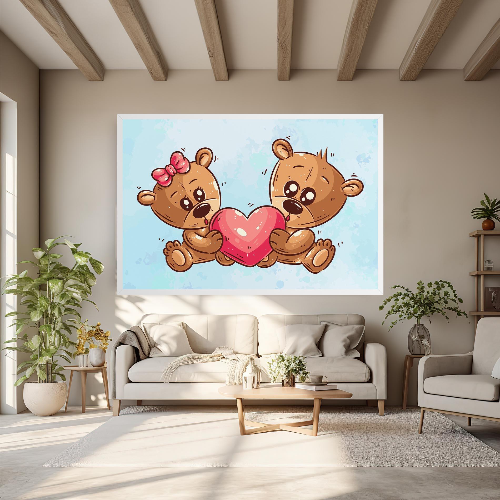Leinwandbild Bear Holding Heart mockup 6