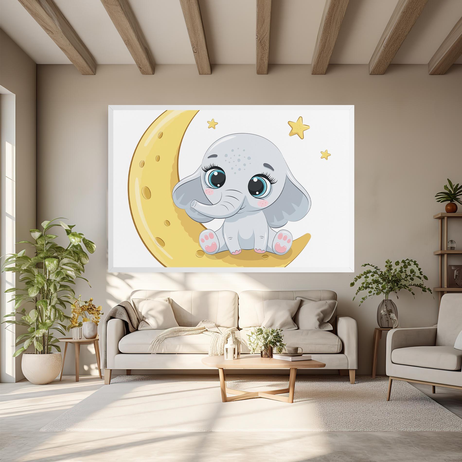 Leinwandbild Cute Elephant Moon mockup 6