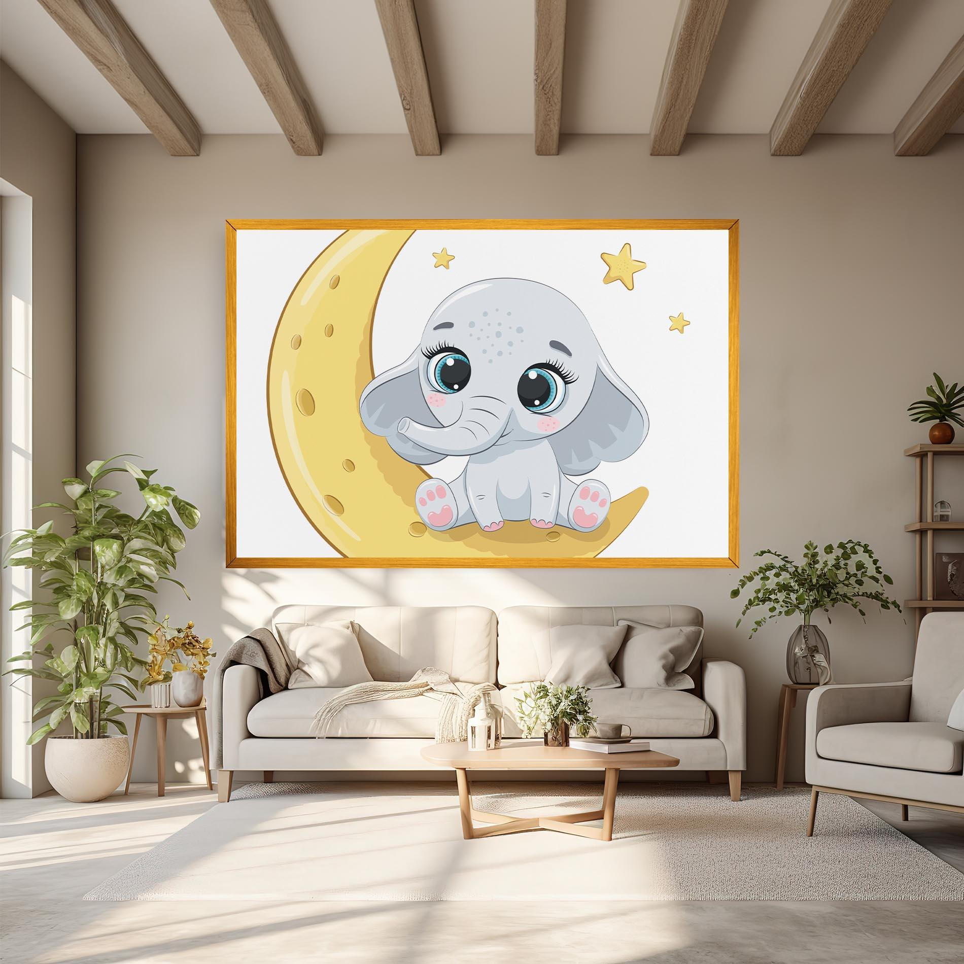 Leinwandbild Cute Elephant Moon mockup 6