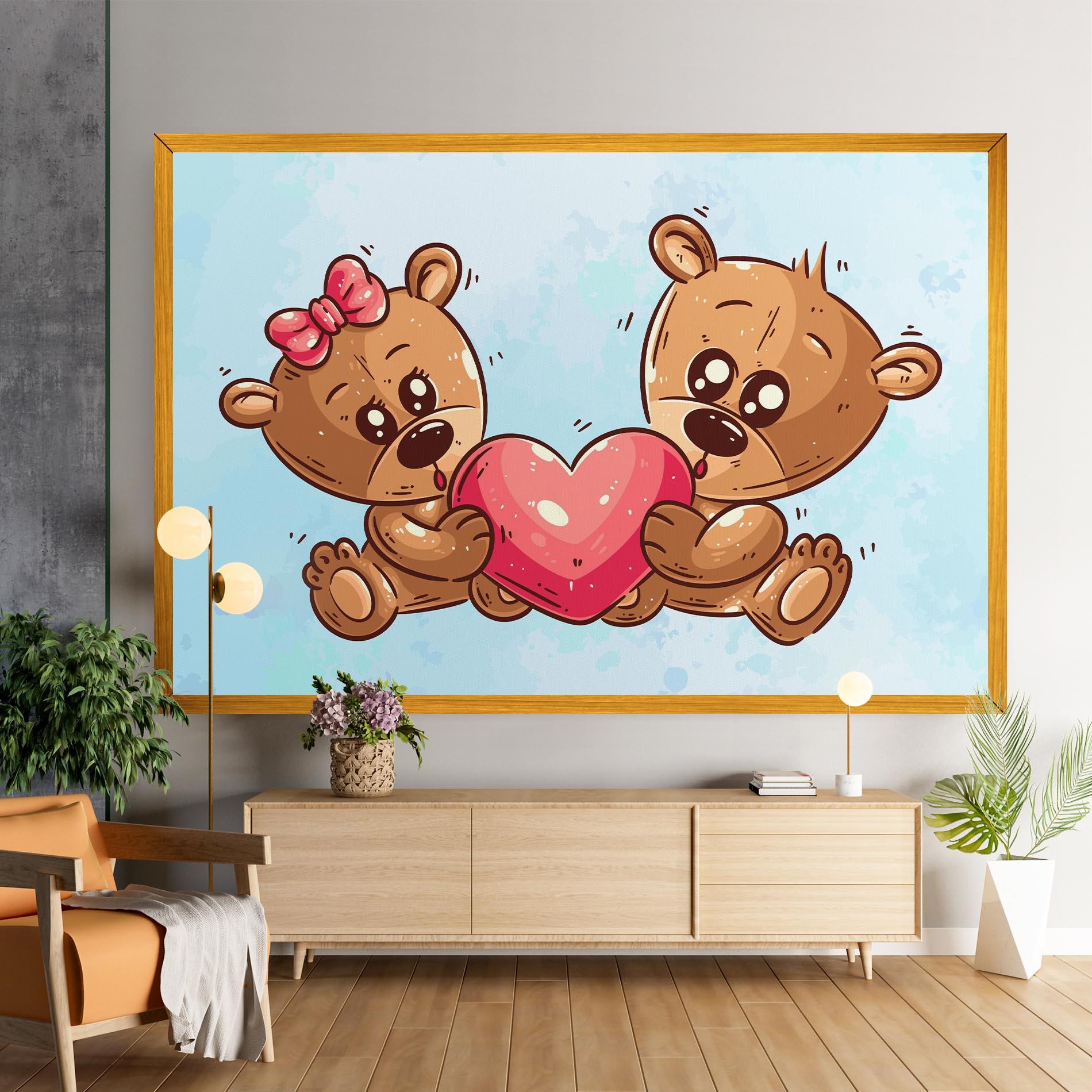 Leinwandbild Bear Holding Heart mockup 9