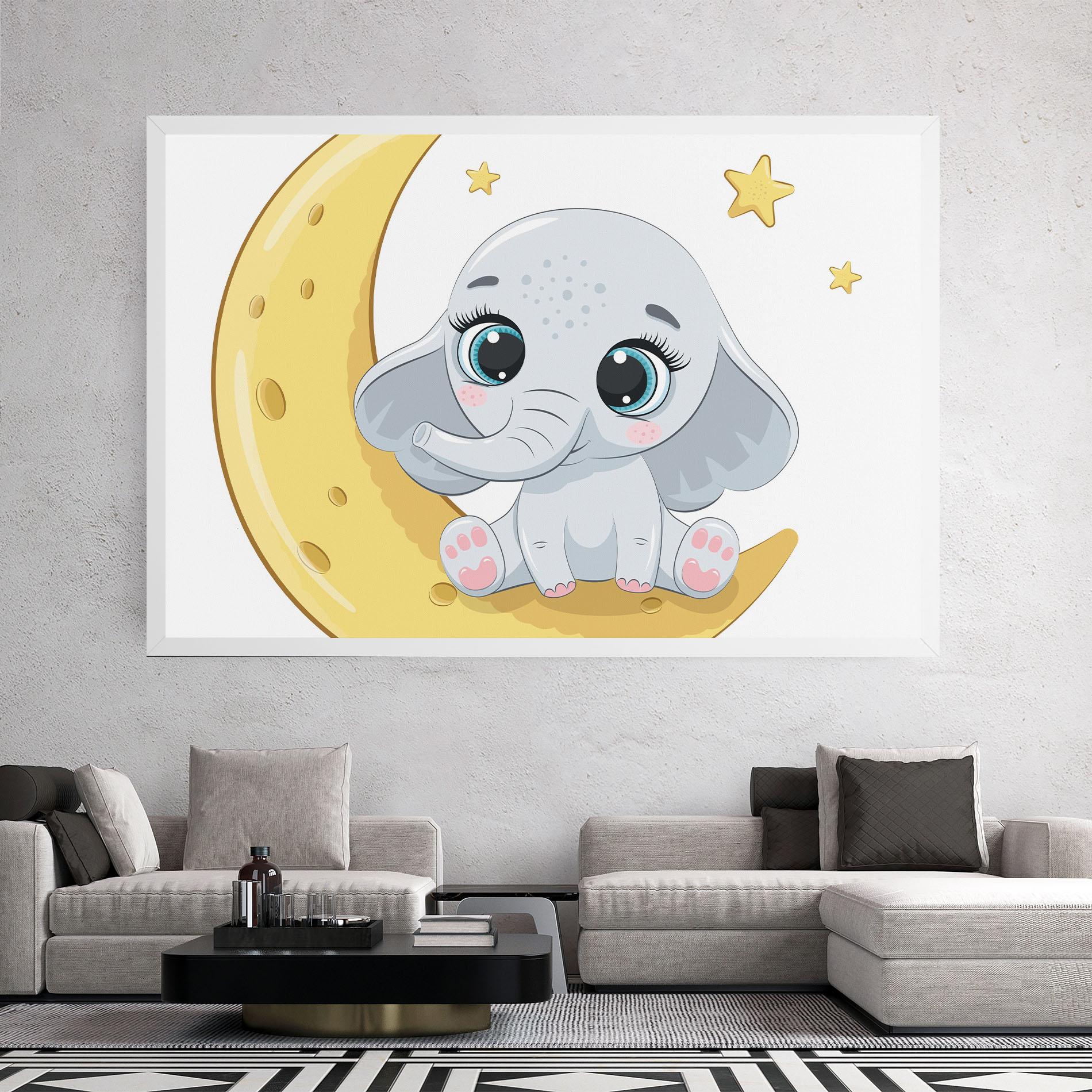 Leinwandbild Cute Elephant Moon mockup 2
