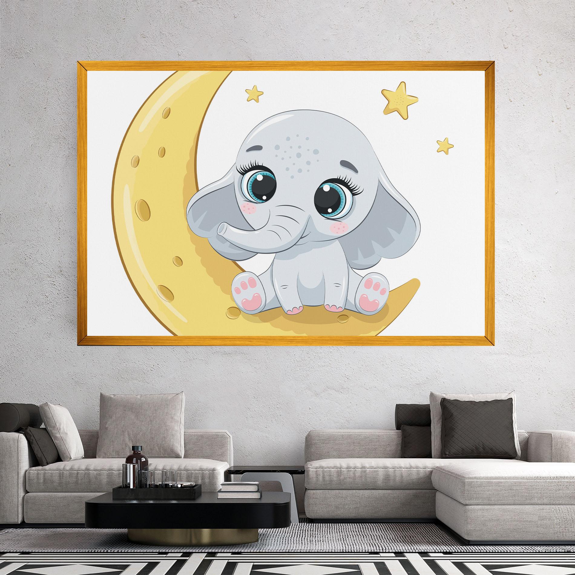 Leinwandbild Cute Elephant Moon mockup 2