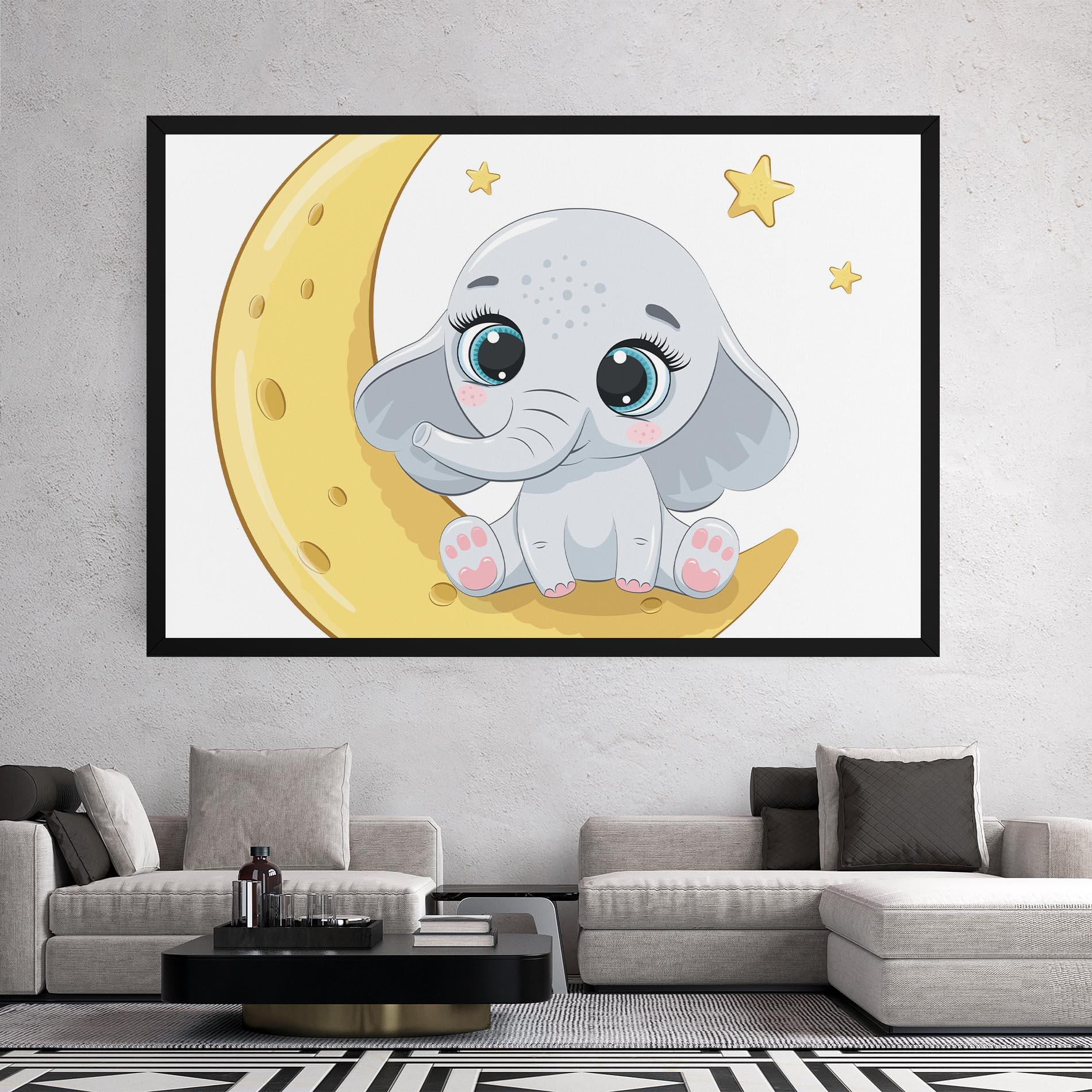 Leinwandbild Cute Elephant Moon mockup 2