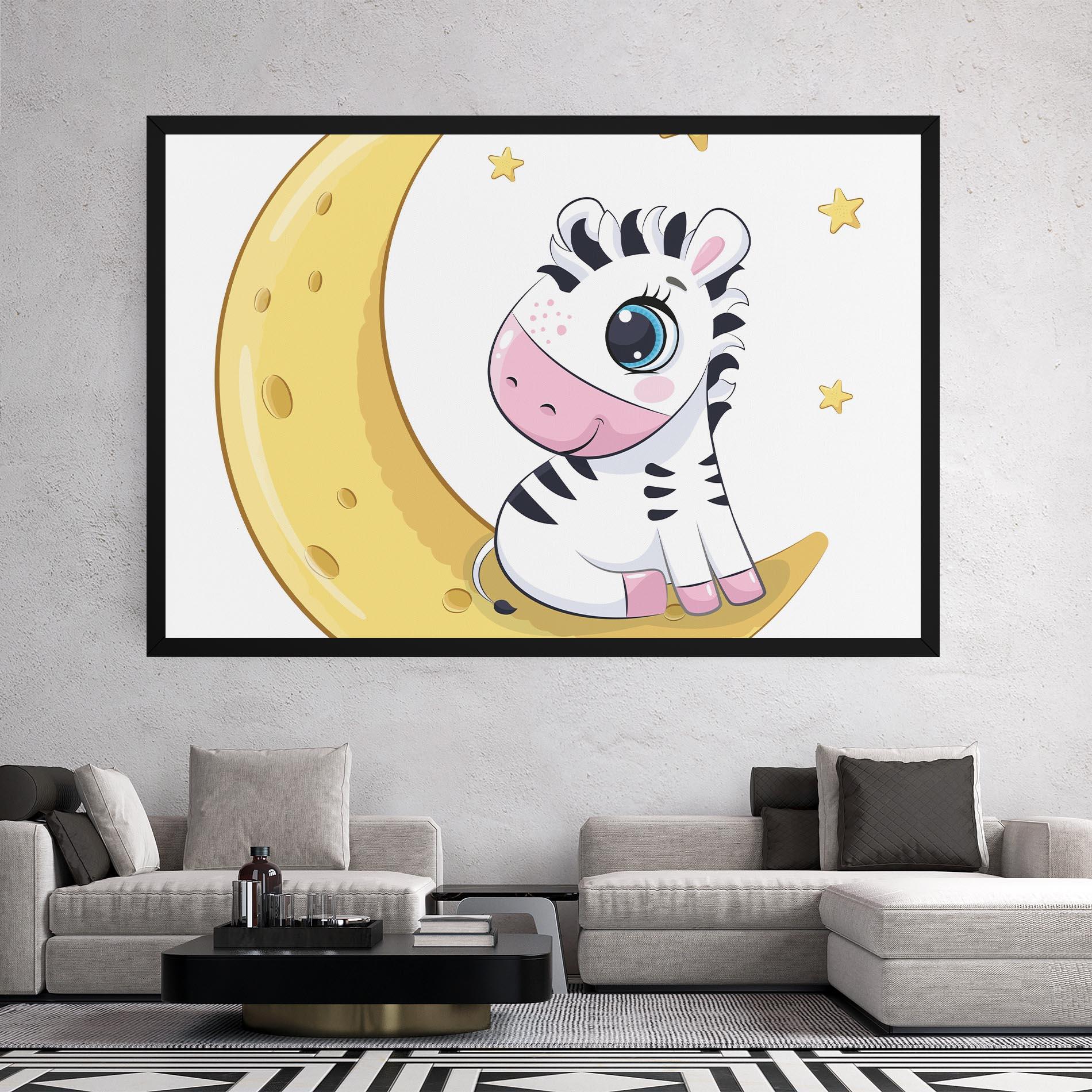 Leinwandbild Cute Zebra Moon mockup 2