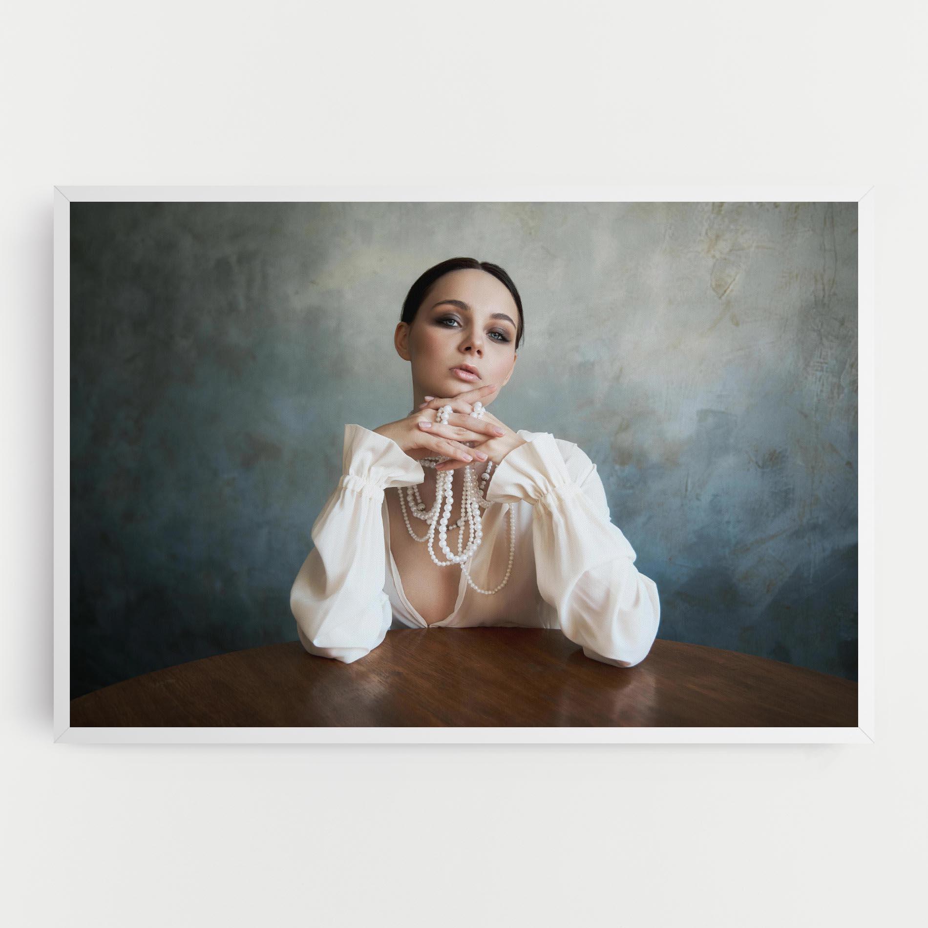 Leinwandbild Girl White Pearls mockup 0