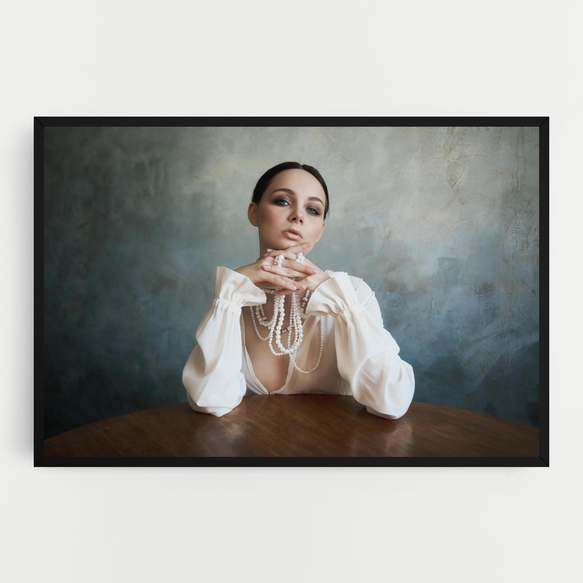 Leinwandbild Girl White Pearls mockup 0