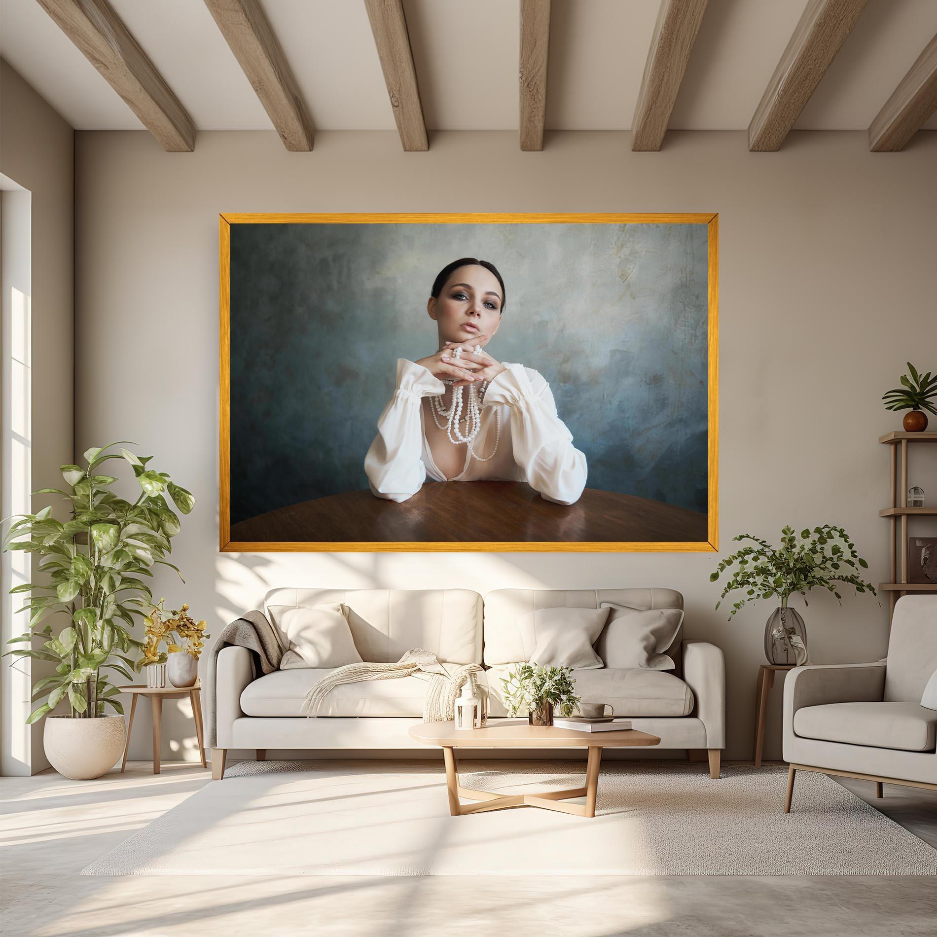 Leinwandbild Girl White Pearls mockup 6