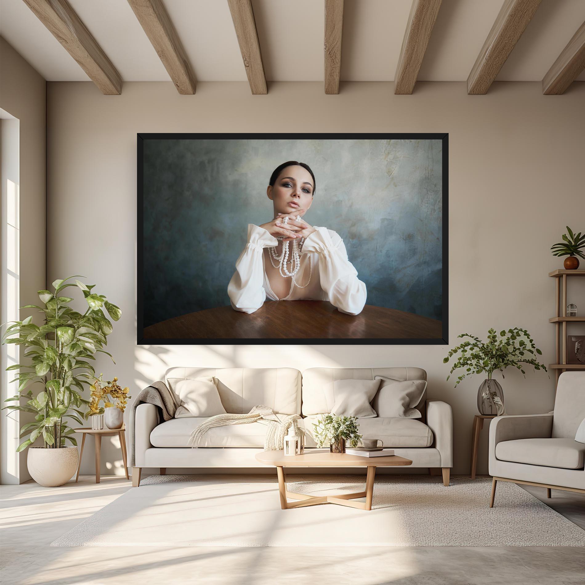 Leinwandbild Girl White Pearls mockup 6