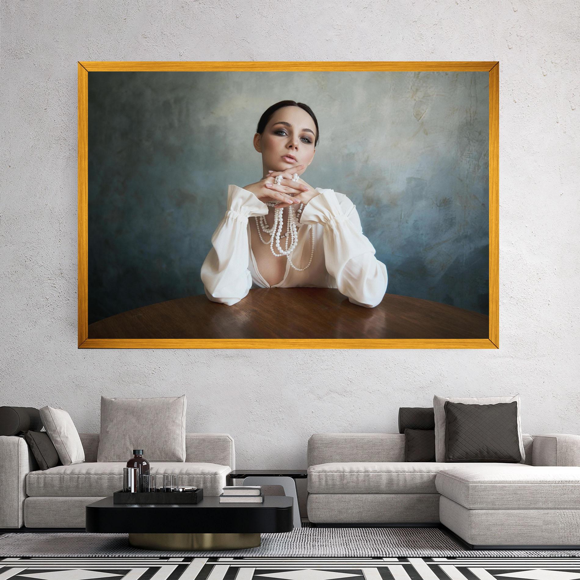 Leinwandbild Girl White Pearls mockup 2