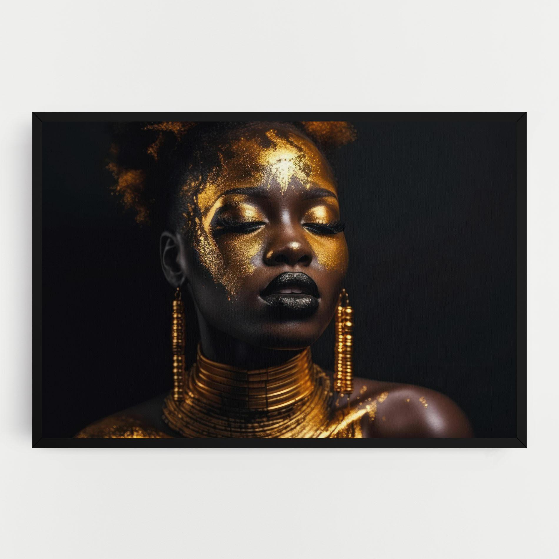Leinwandbild Gold Makeup Black Lips mockup 0