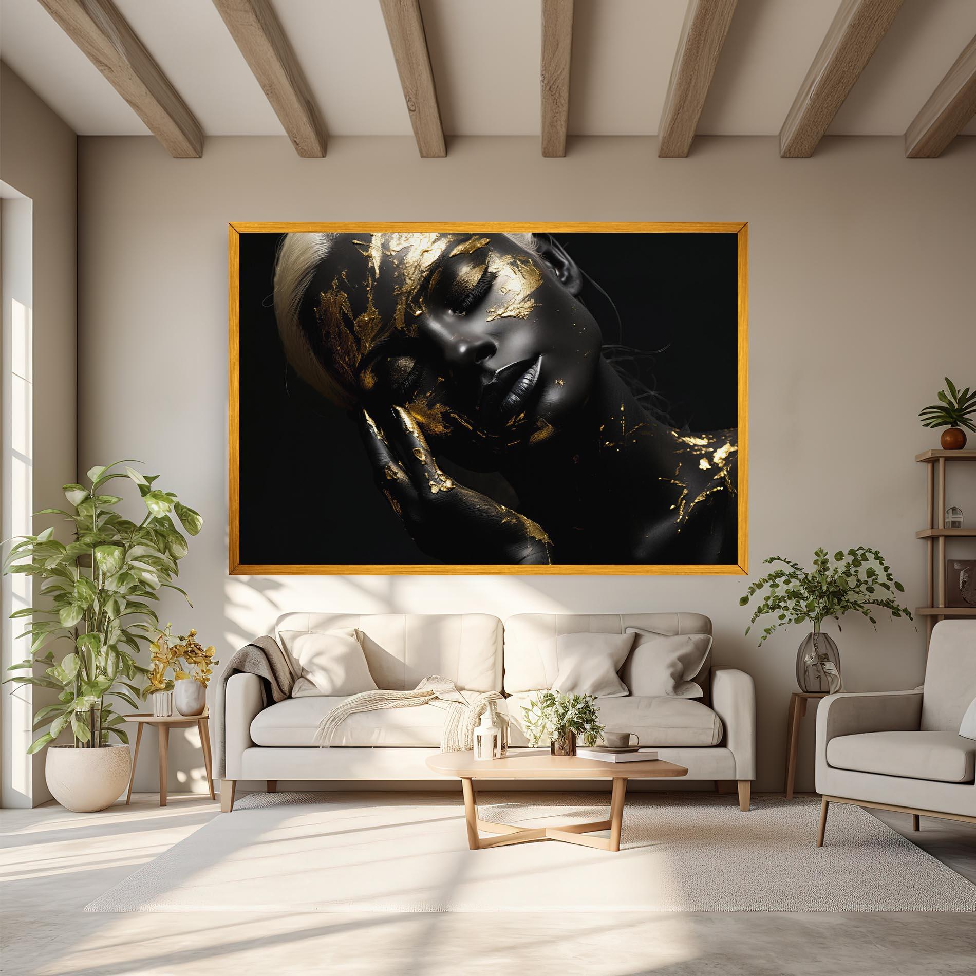 Leinwandbild Gold Makeup On Black mockup 6