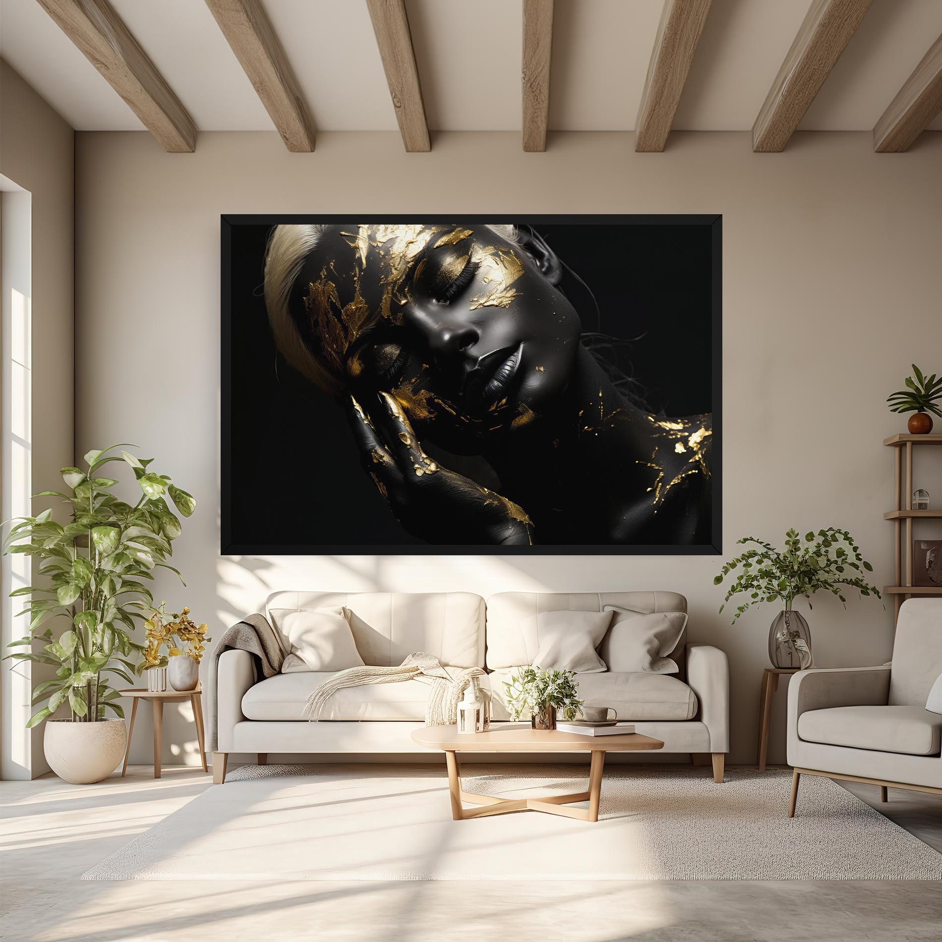 Leinwandbild Gold Makeup On Black mockup 6