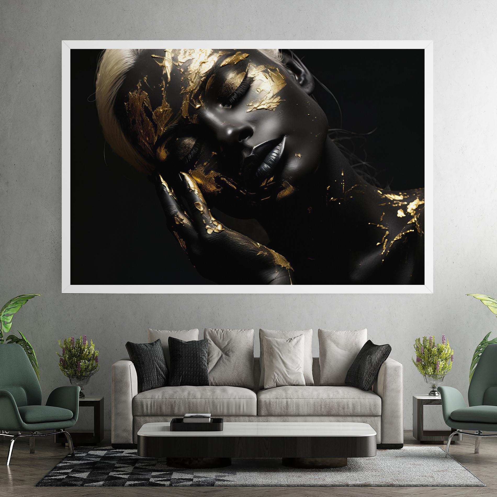 Leinwandbild Gold Makeup On Black mockup 7