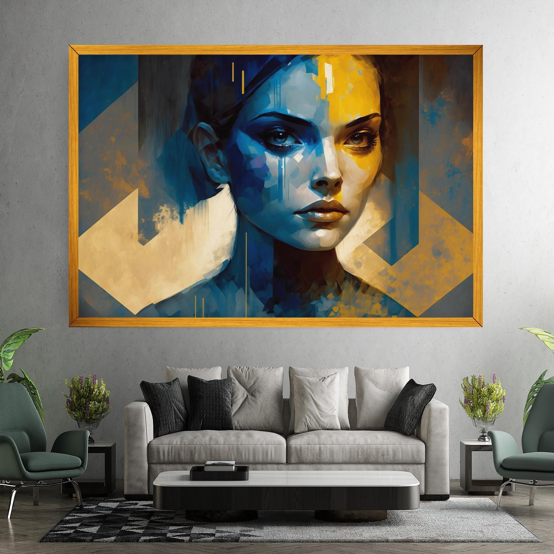 Leinwandbild Gold Blue Face mockup 7