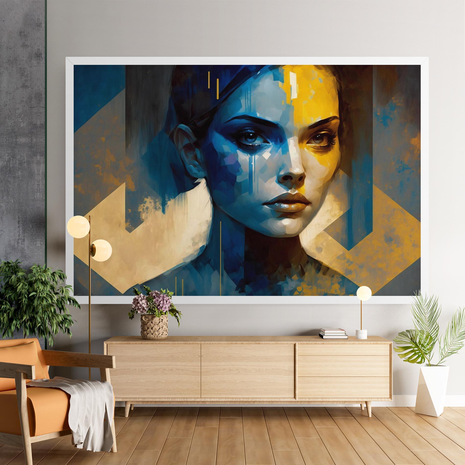 Leinwandbild Gold Blue Face mockup 9