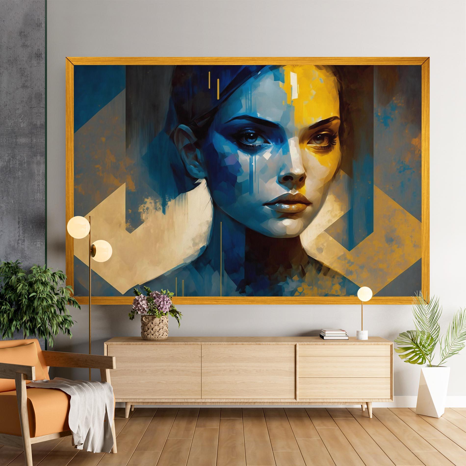 Leinwandbild Gold Blue Face mockup 9