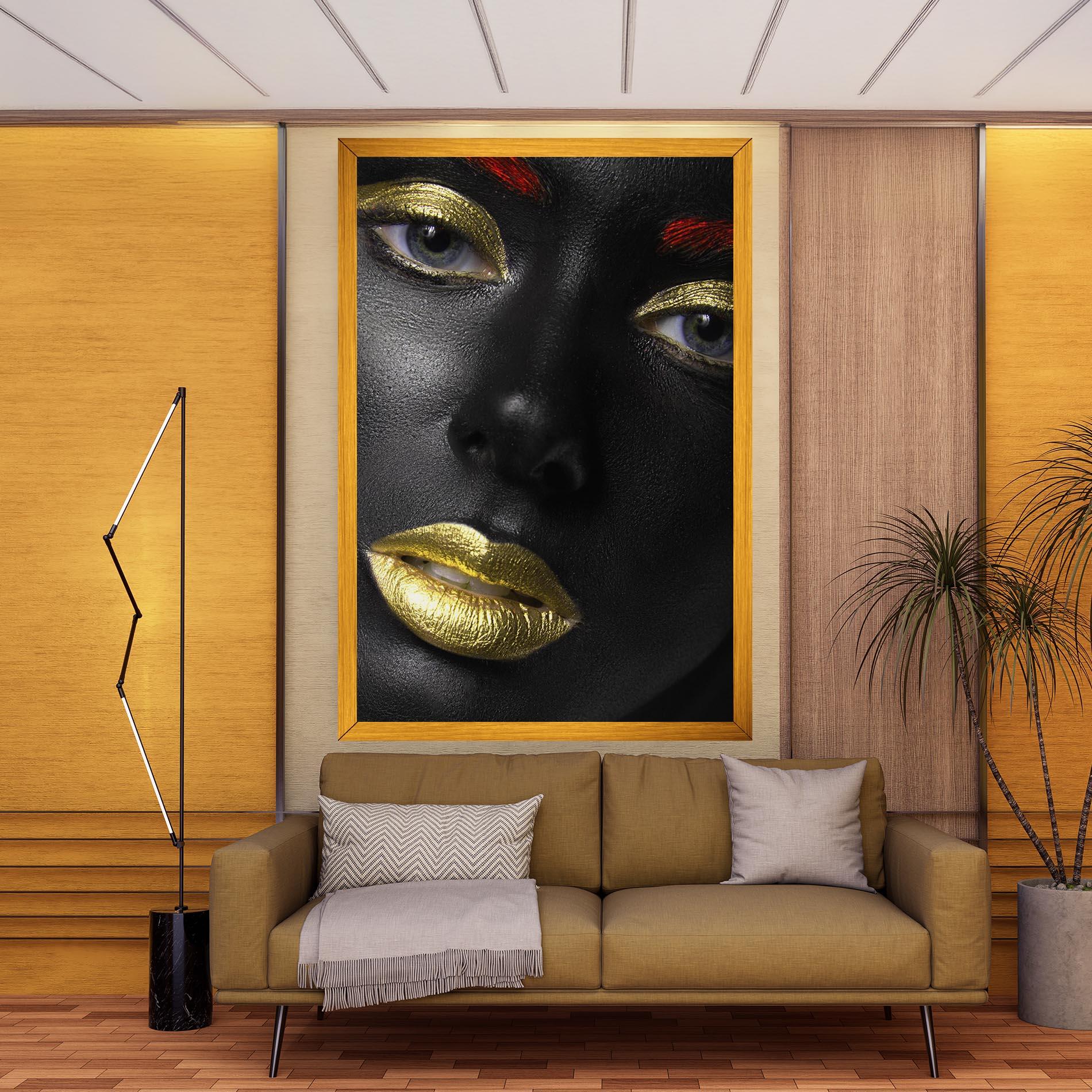 Leinwandbild Gold Make Up And Lips mockup 9