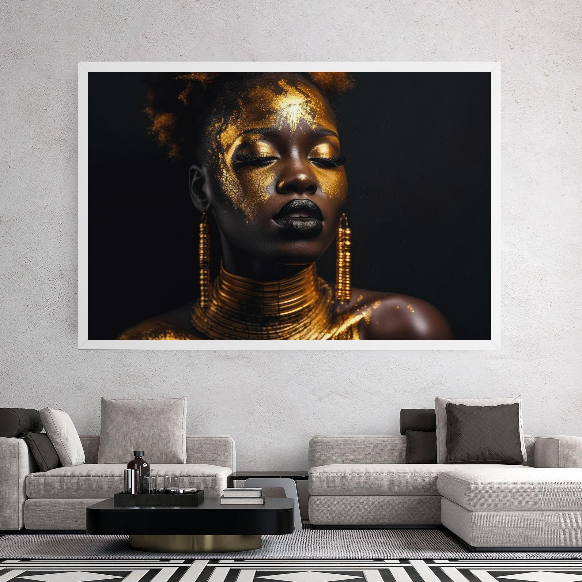 Leinwandbild Gold Makeup Black Lips mockup 2