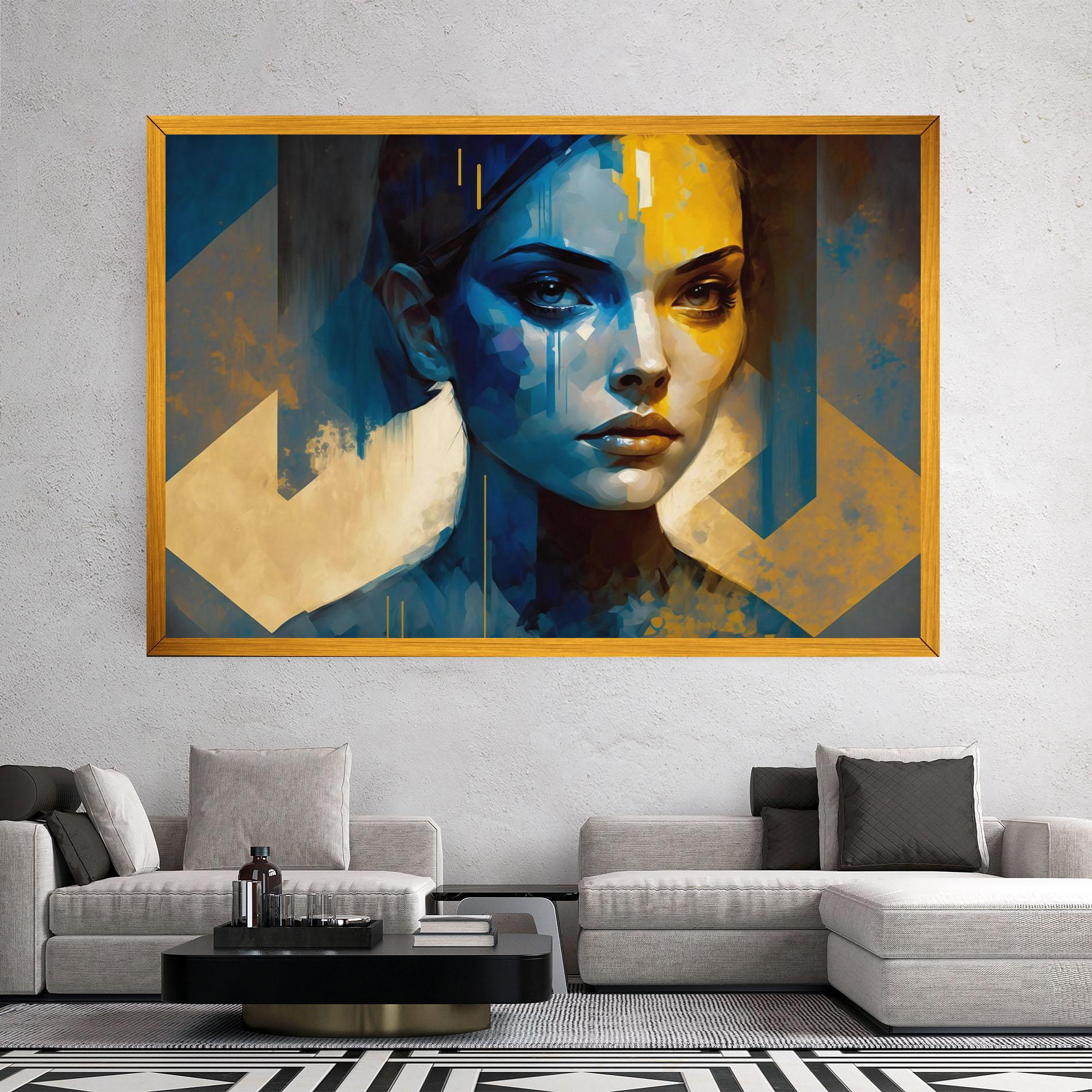 Leinwandbild Gold Blue Face mockup 2